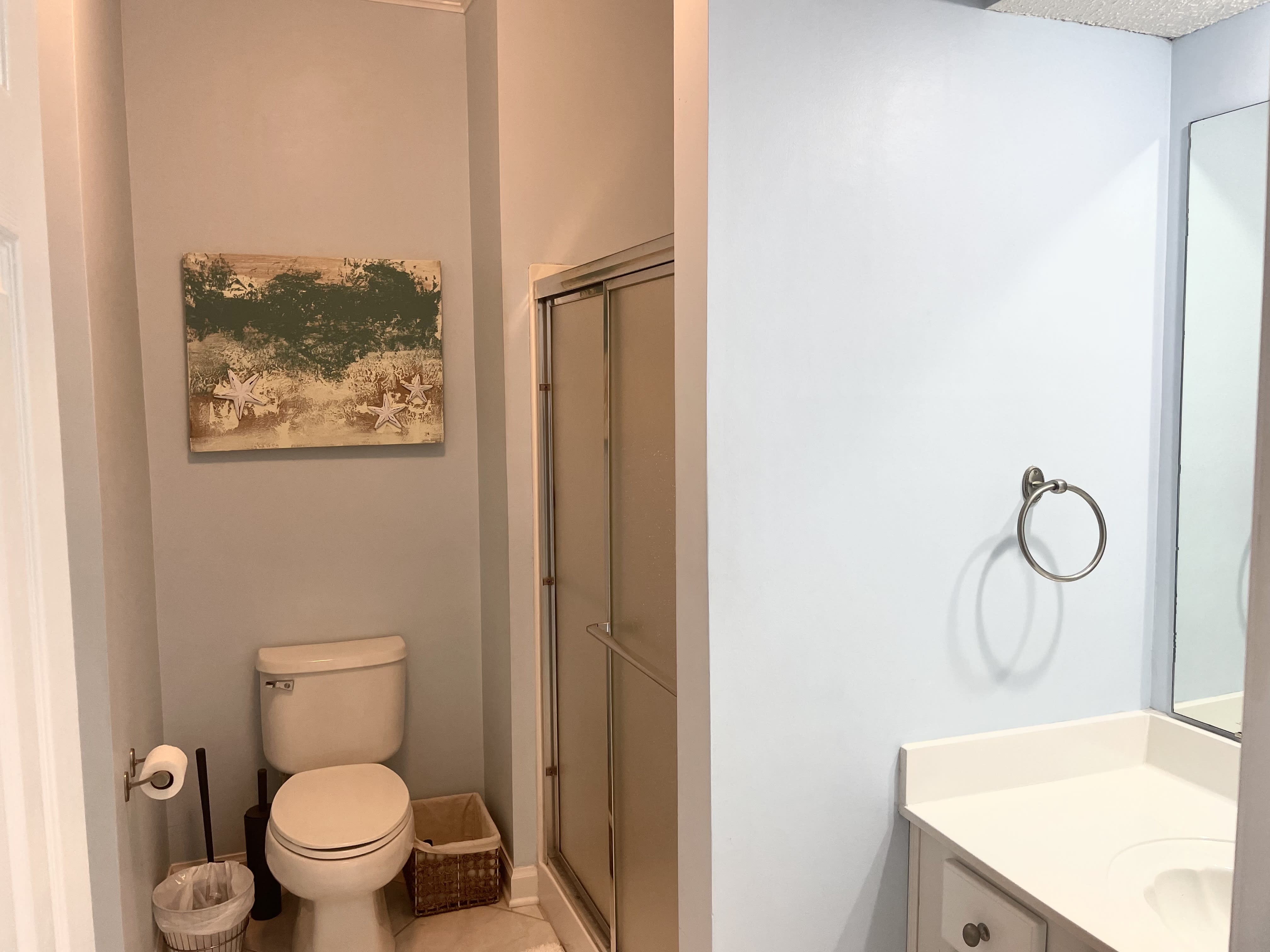 BLUE GUEST ROOM BATH &amp; POWDER ROOM (CAN BE ACCESSED FROM HALLWAY AS WELL) 