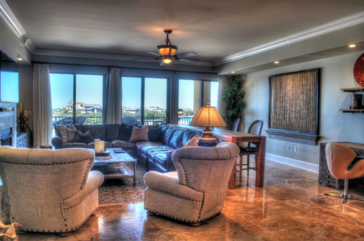 Living Room with Fireplace, 55" flat panel TV, and an unsurpassed Veiws