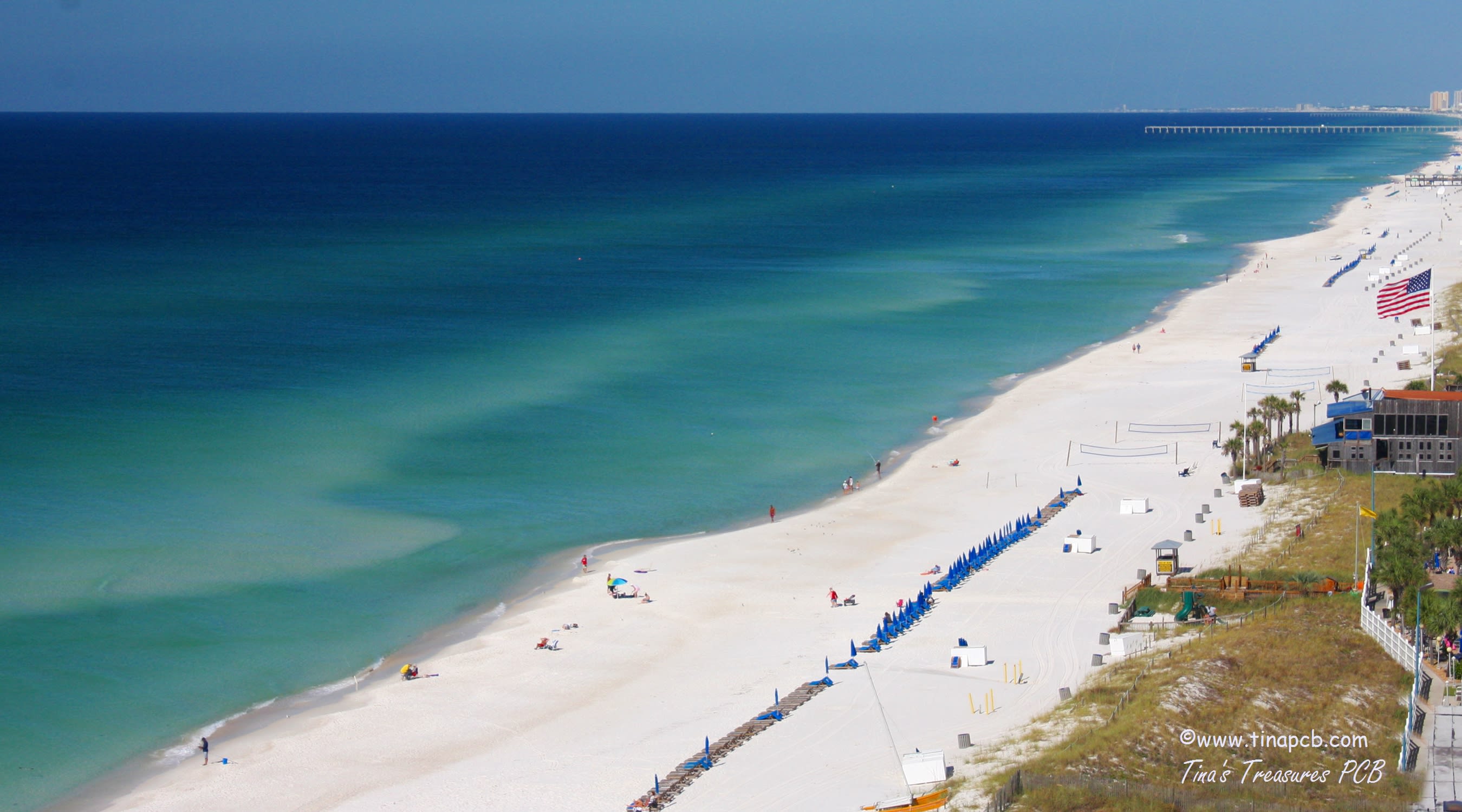 View in looking west at the beach and Gulf of Mexico from our oversized 719 sq wrap around balcony