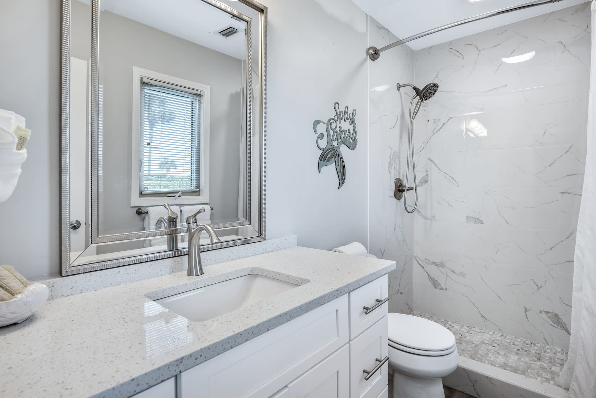 Master bath has walk-in shower