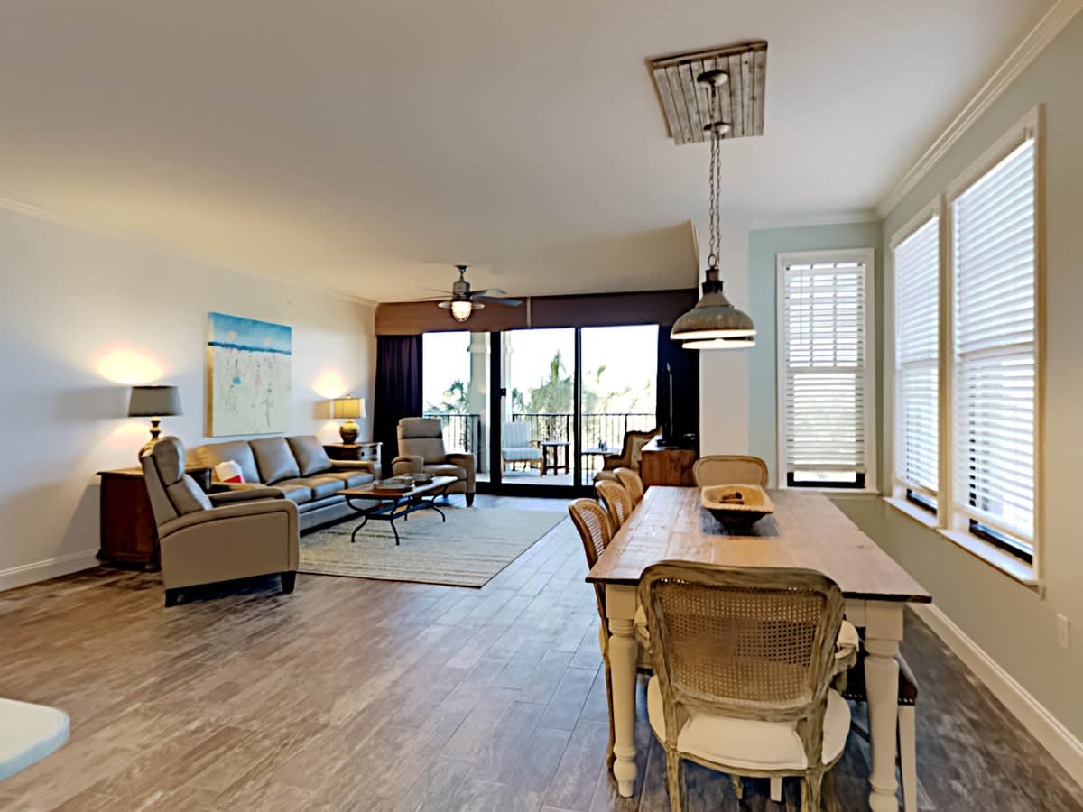 Dining table will accommodate 8 in comfort.  Oh, the board games!!