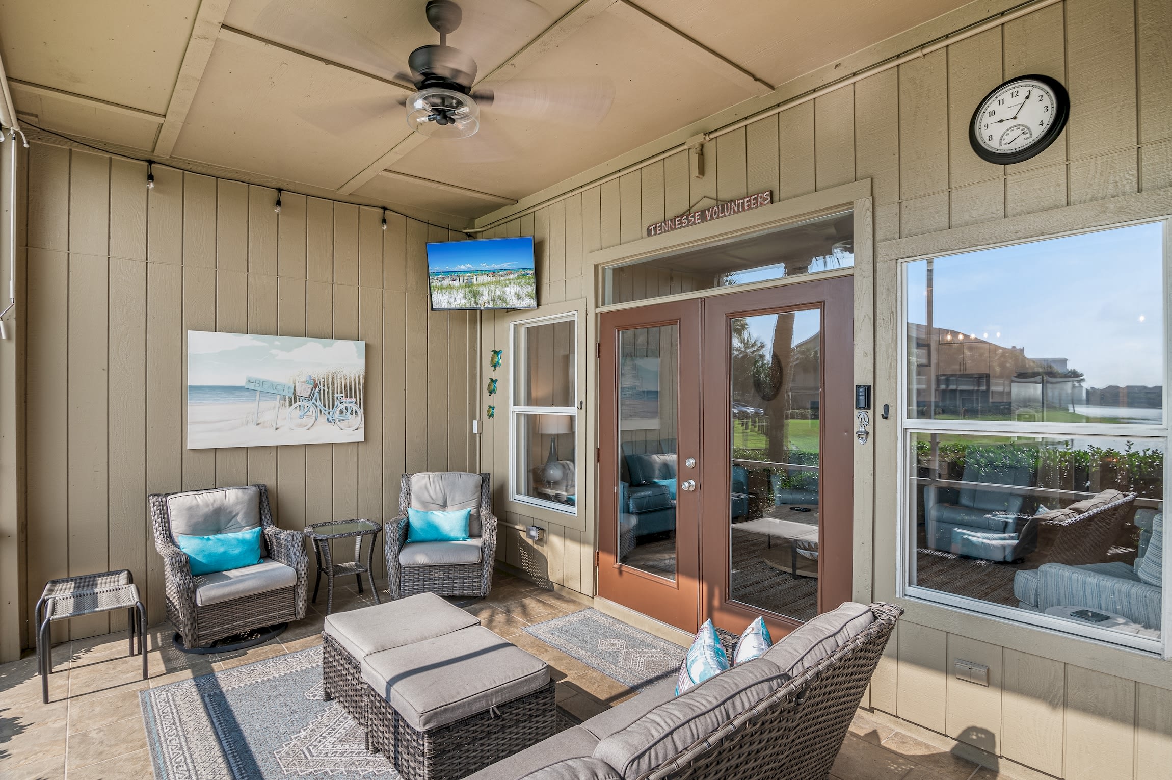 Porch off LR has TV, accent lighting, privacy screens Porch off LR has TV, accent lighting, privacy screens