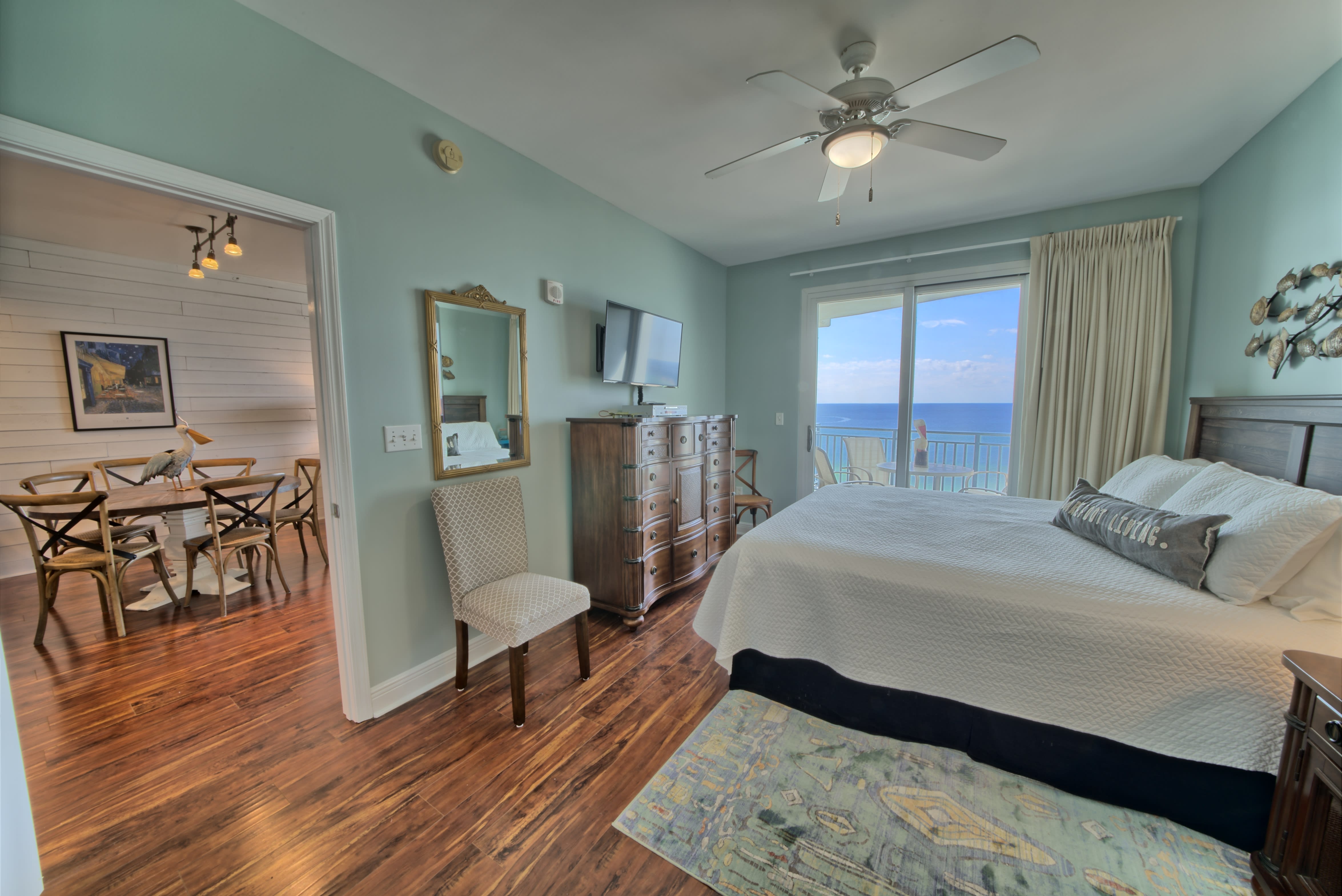 Master bedroom with ceiling fan!