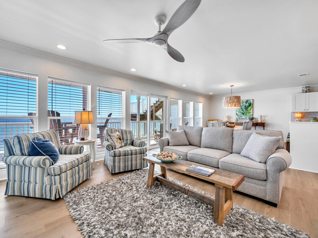 Spacious and comfortable with floor to ceiling windows overlooking beach.
