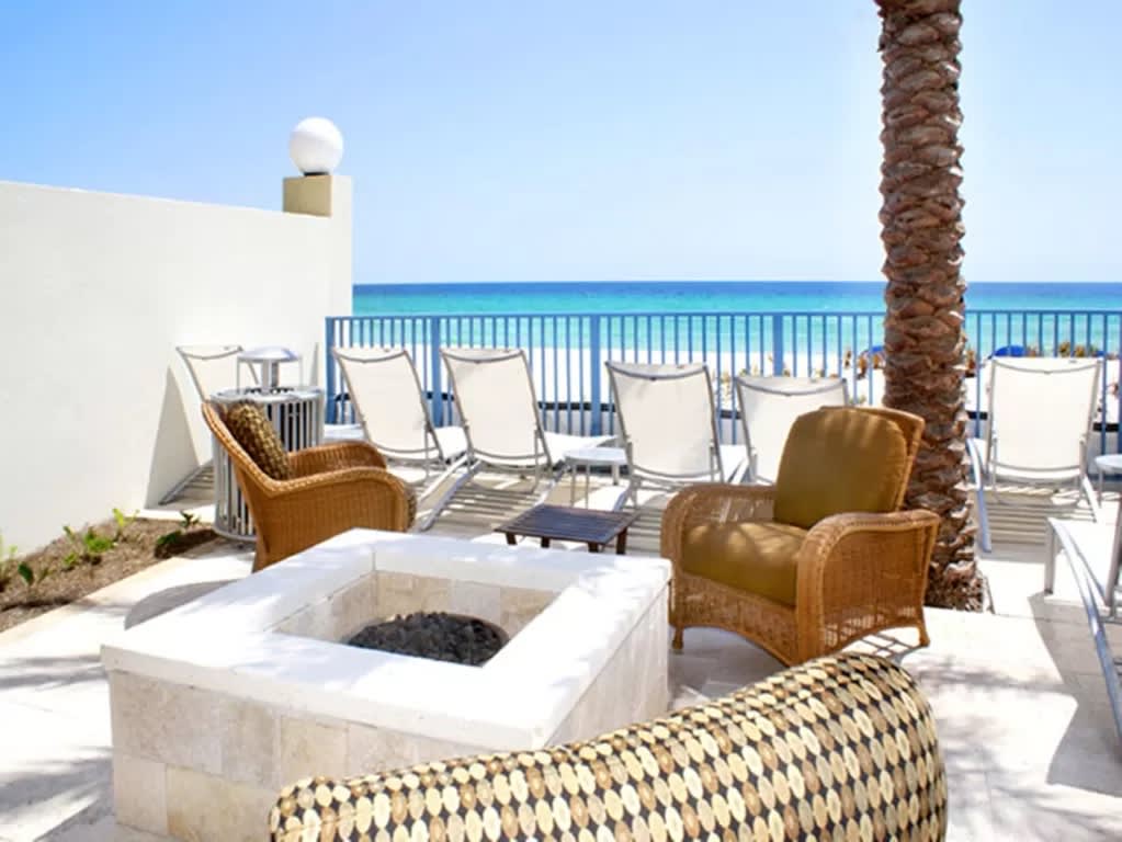 Fire Pit for relaxation.  Lounge chairs with beautiful view of beach &amp; ocean.