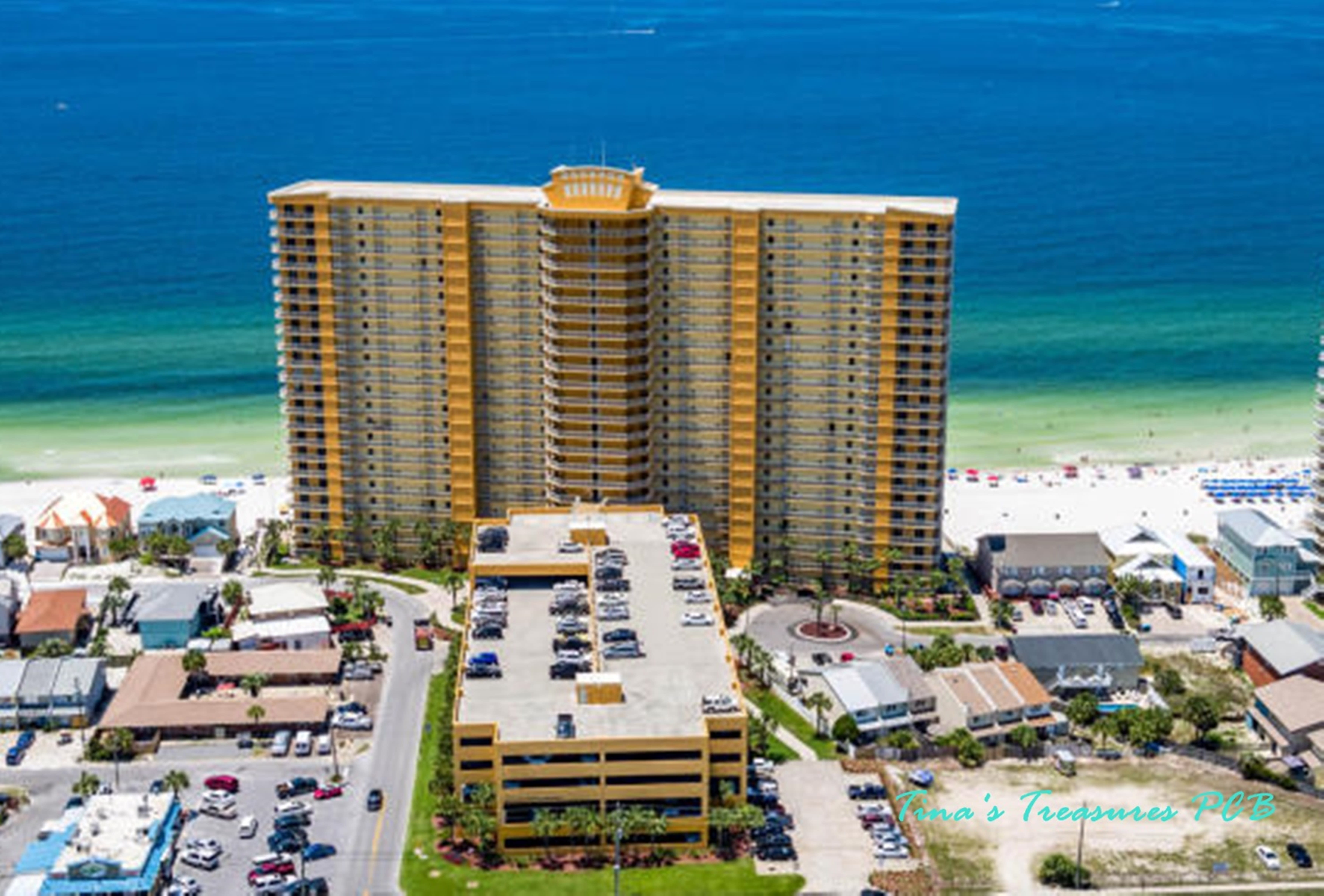 View of Treasure Island Resort from the air looking towards the Gulf of Mexico