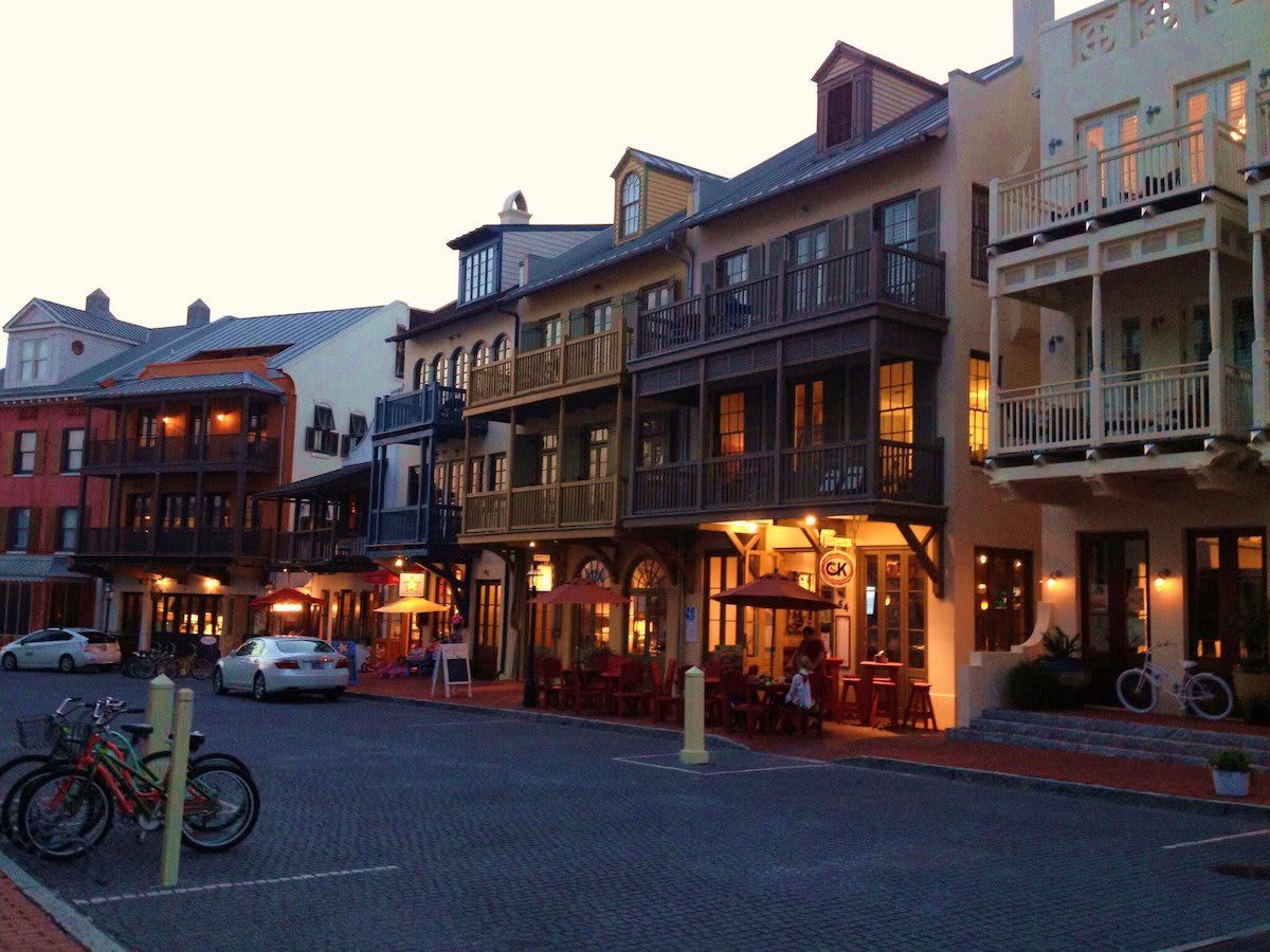 Rosemary Beach at Night. Filled with fine dining, boutiques, family nightlife.
