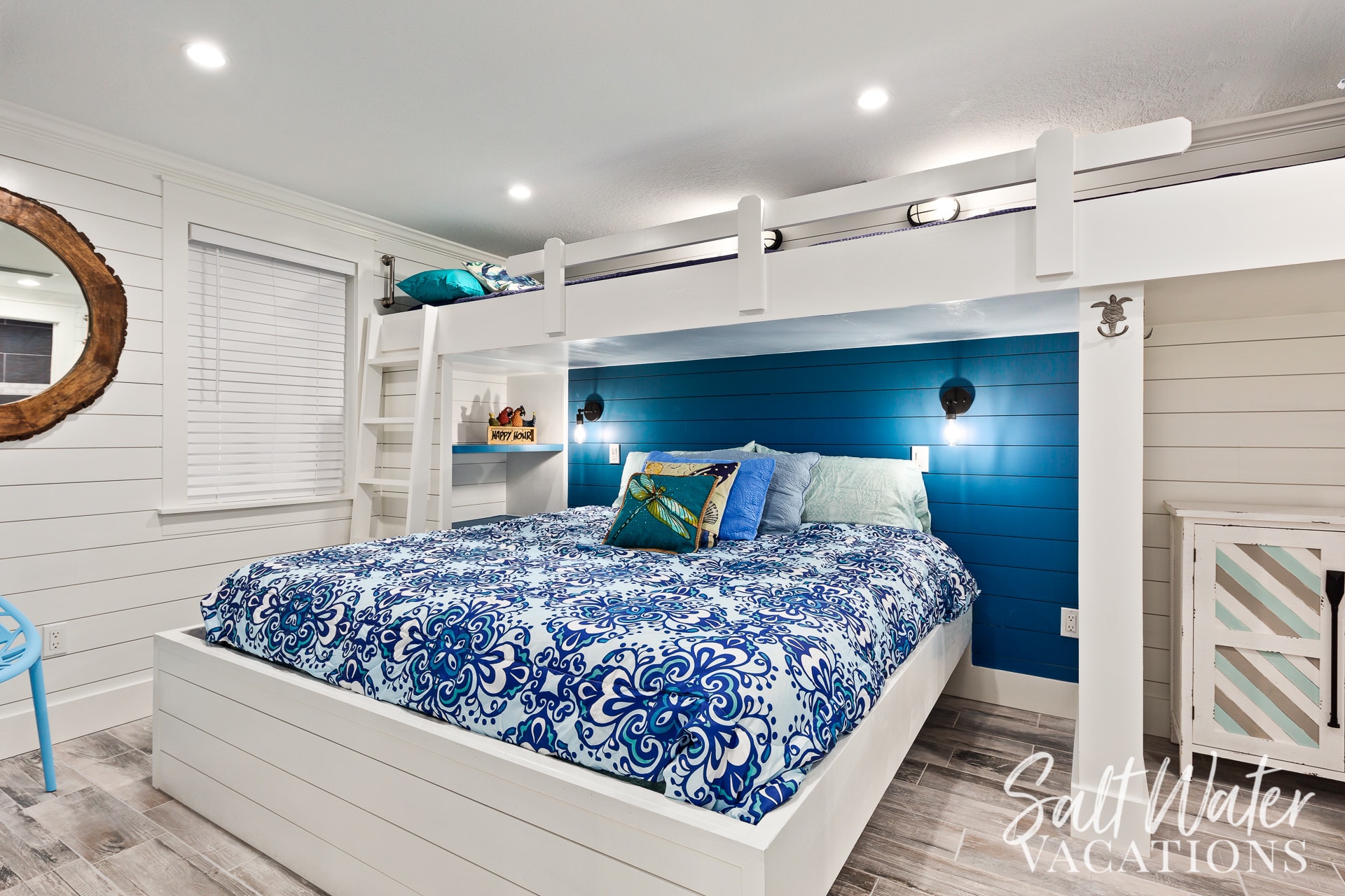 Custom made king bedroom with overhead bunks....the kiddo&rsquo;s will love these 