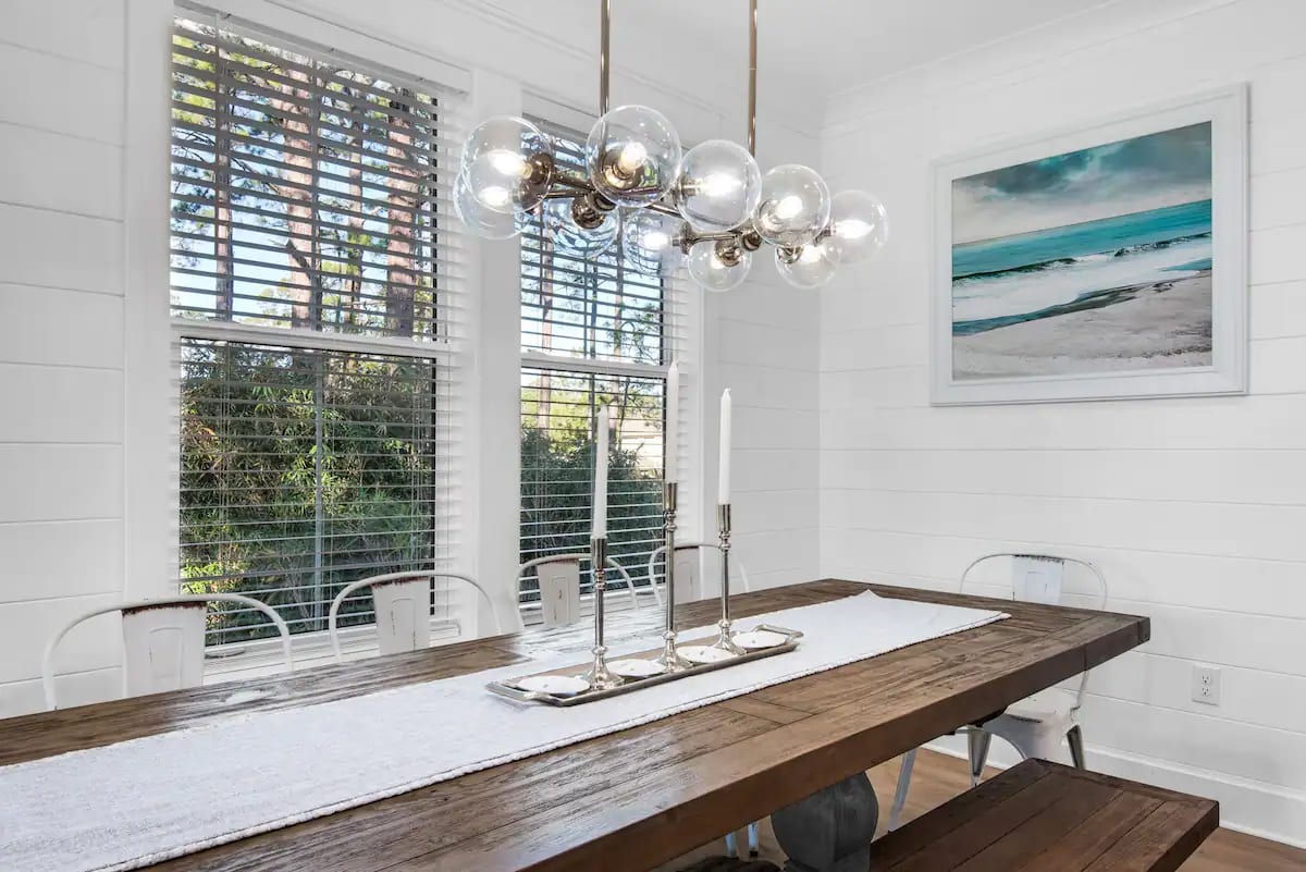 Whimsy-11 Plenty of space and dining options for your big group at Whimsy. The stylish dining area accommodates 12, with additional seating for 6 at the kitchen island (not to mention outdoor dining area on the 4th floor covered balcony).