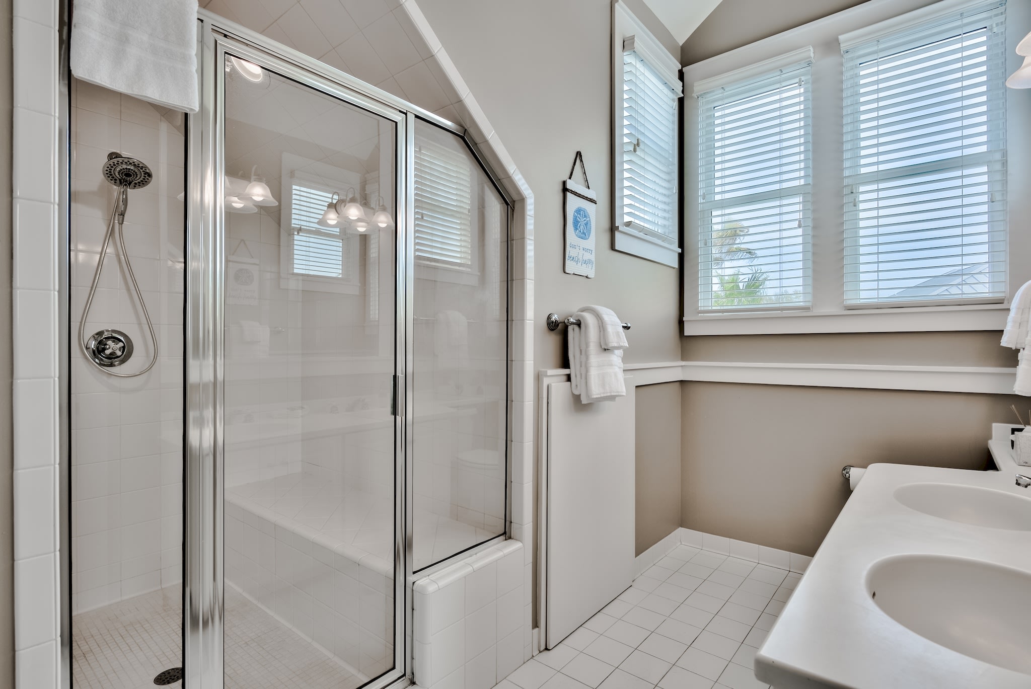 Private master bath shower with 2 shower heads