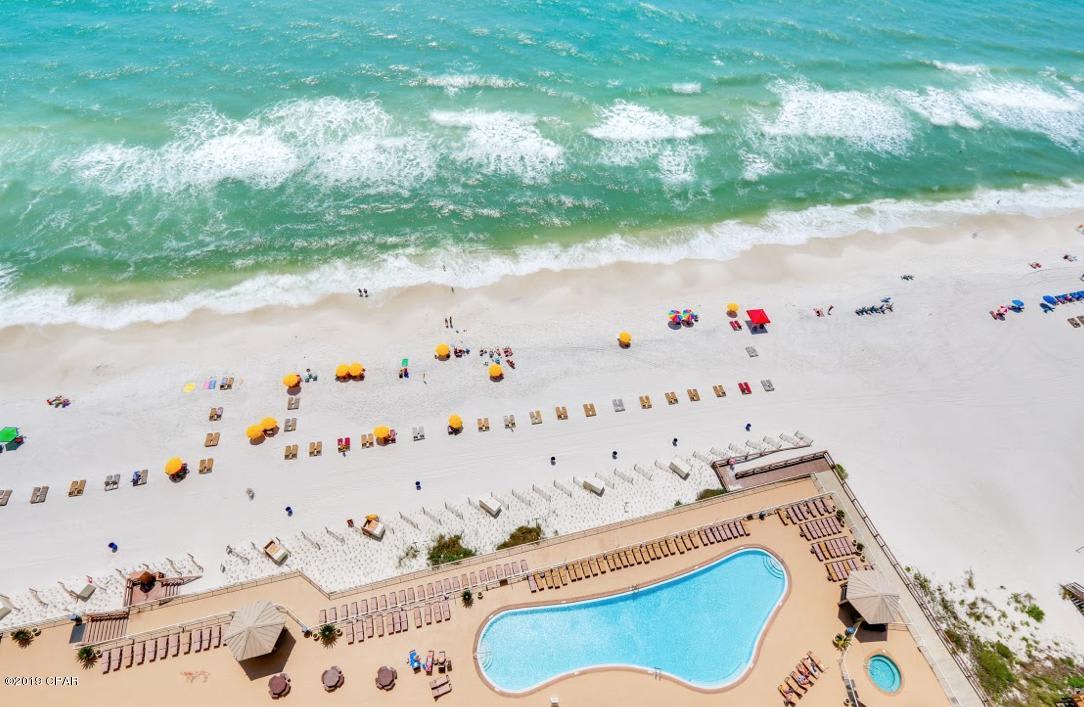 Top view of the pool and pool deck from the balcony