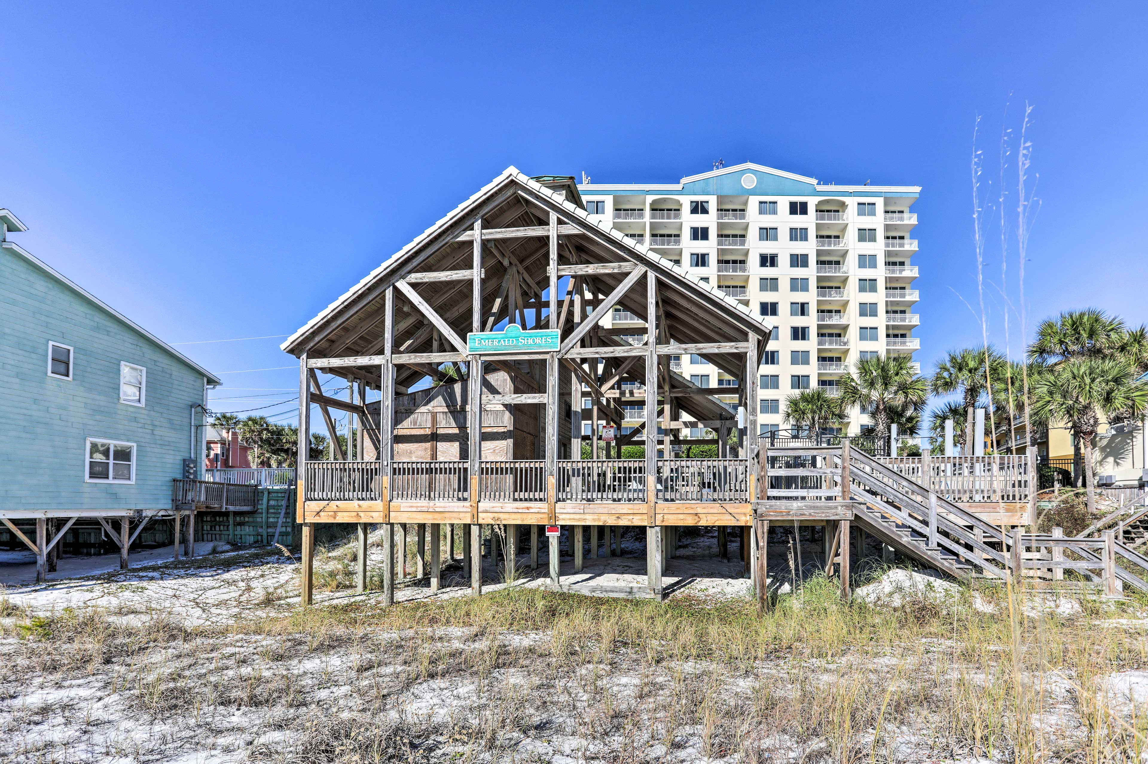 Enjoy WiFi, refreshments,  bathrooms and showers at the private beach &amp; pavilion