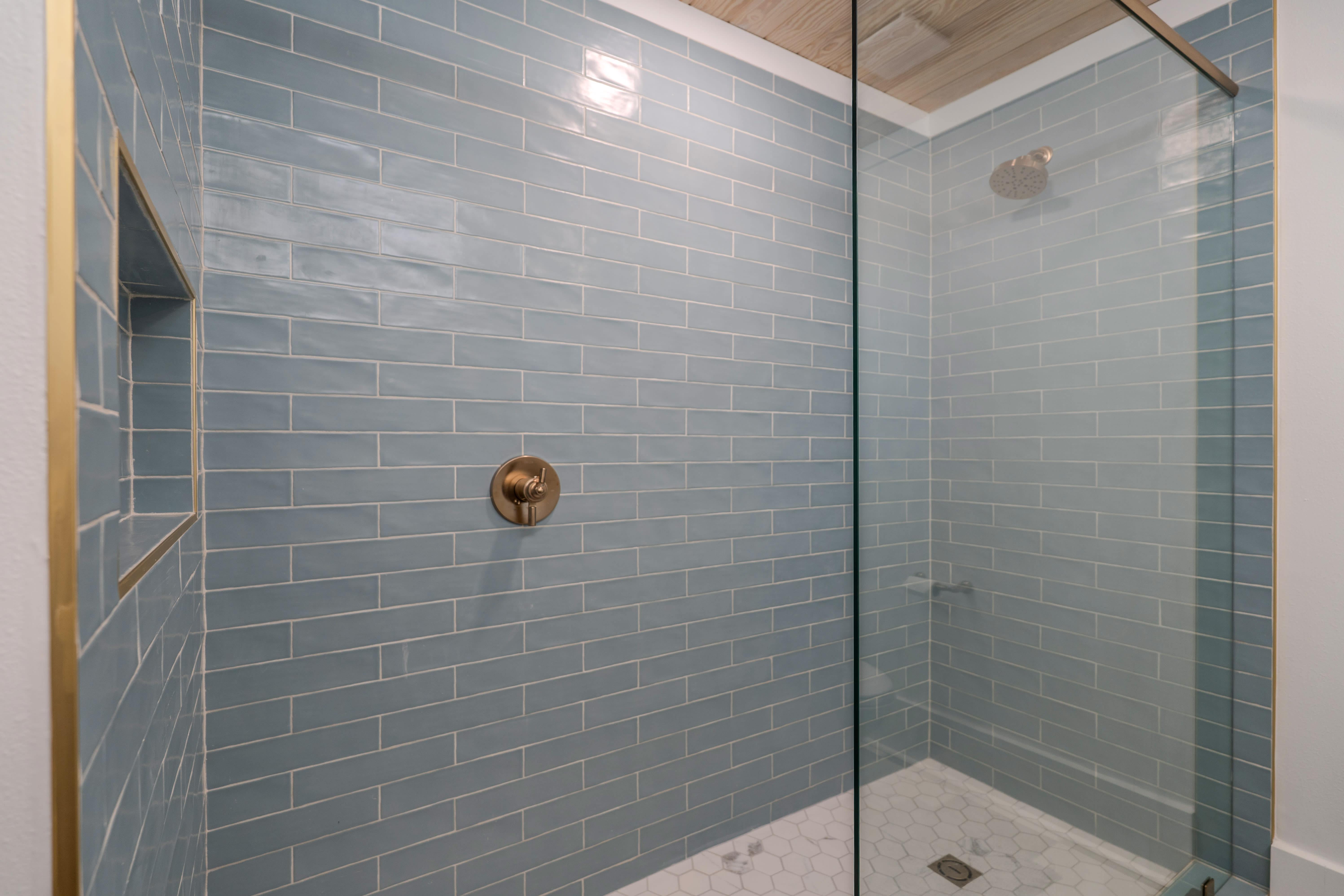 Large open shower allows easy access