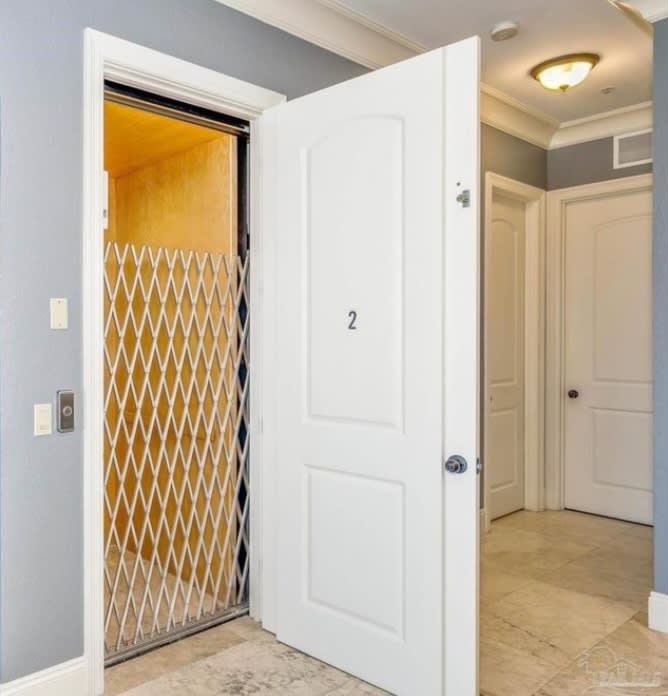 The elevator goes from the ground level to the top (4th) floor