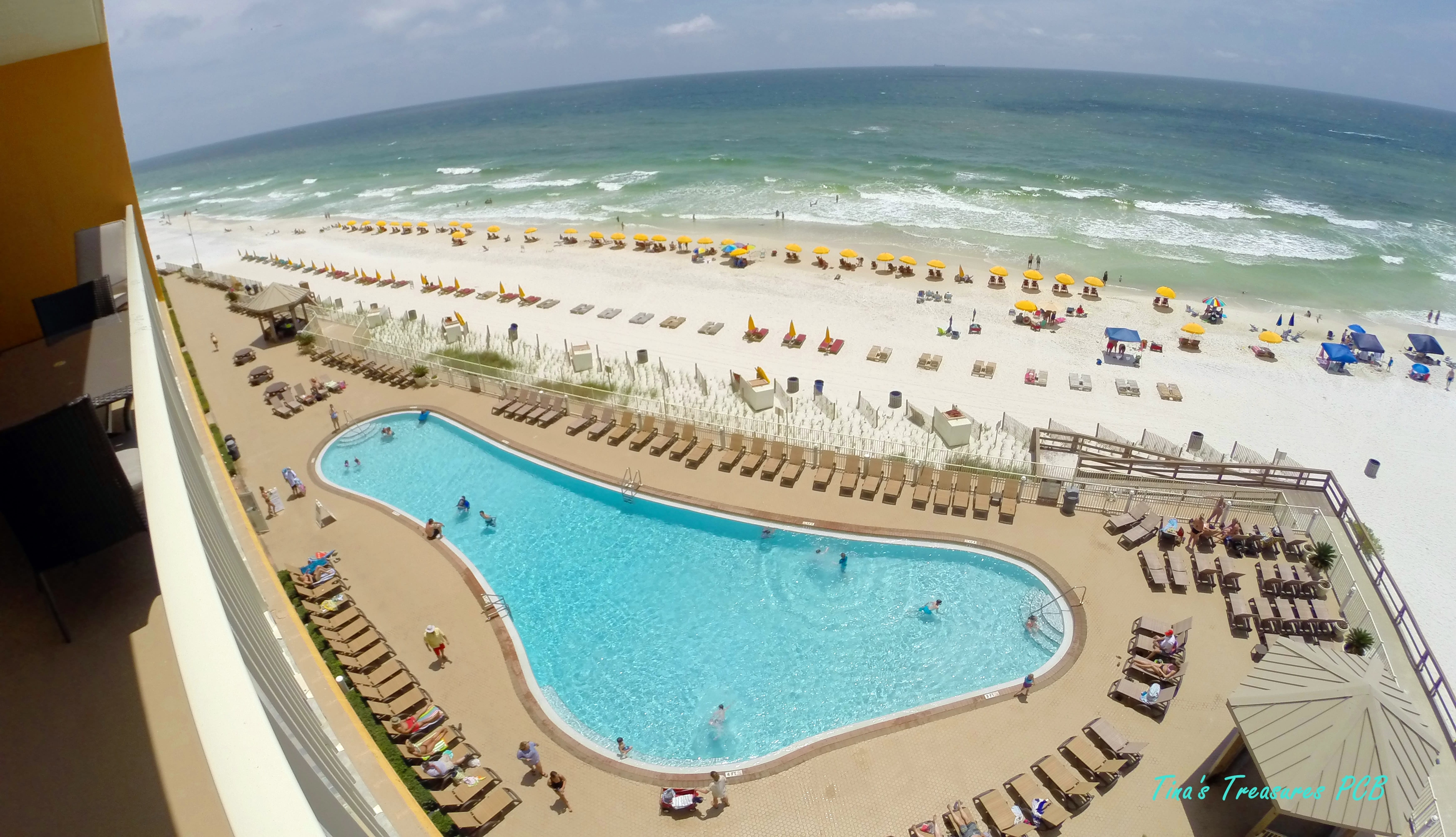 View from balcony of Pool, beach and Gulf of Mexico