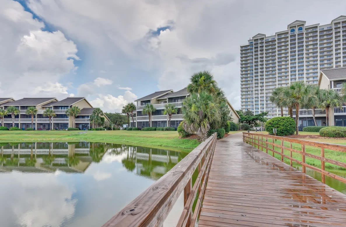 Walk across the beautiful bridge as you head to the beach.