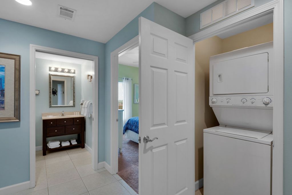 A combo washer/dryer is next to the queen bedroom and second bath.
