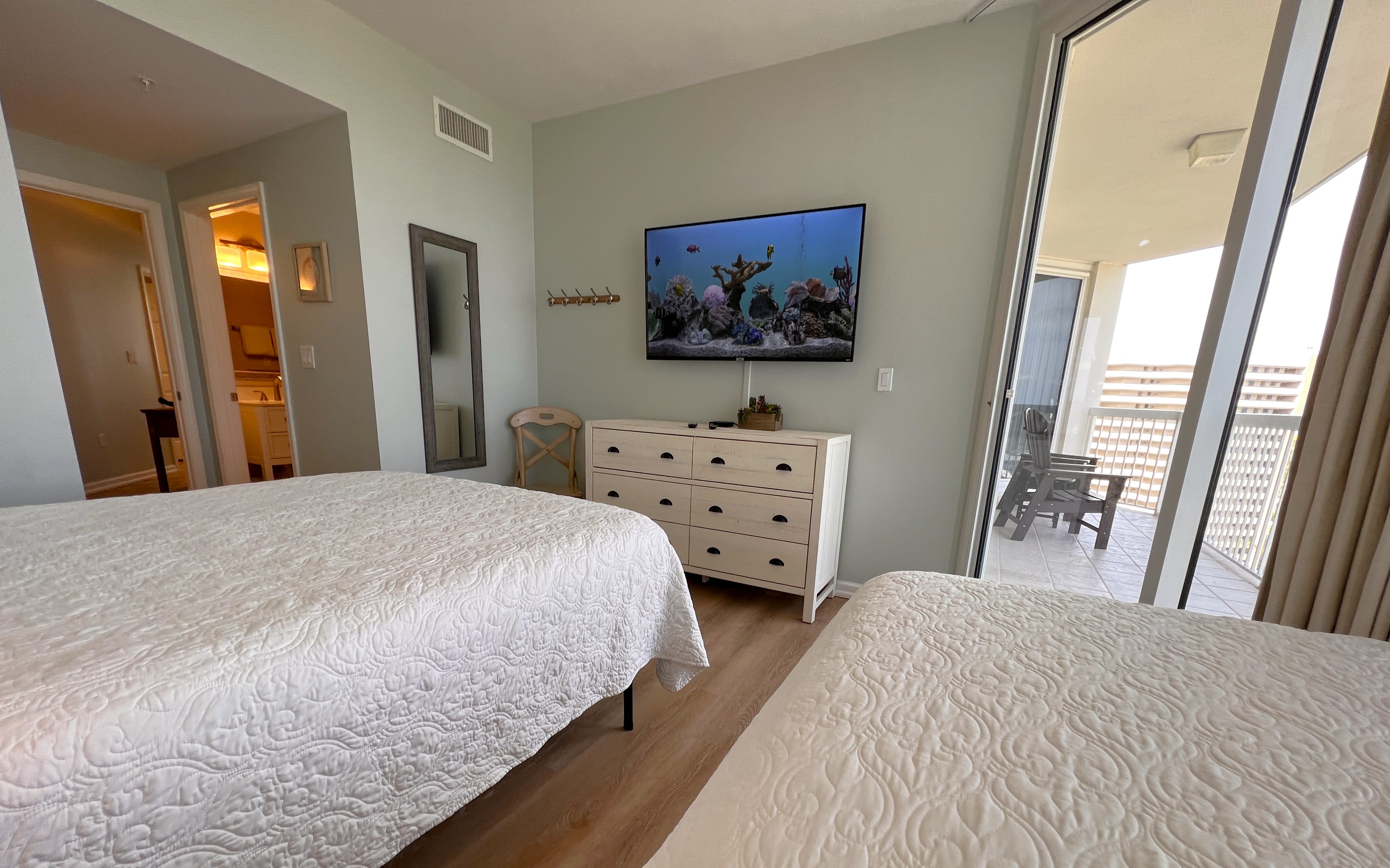 Bdrm 2- private full bathroom.  Large Roku 55 inch TV.  City balcony access.