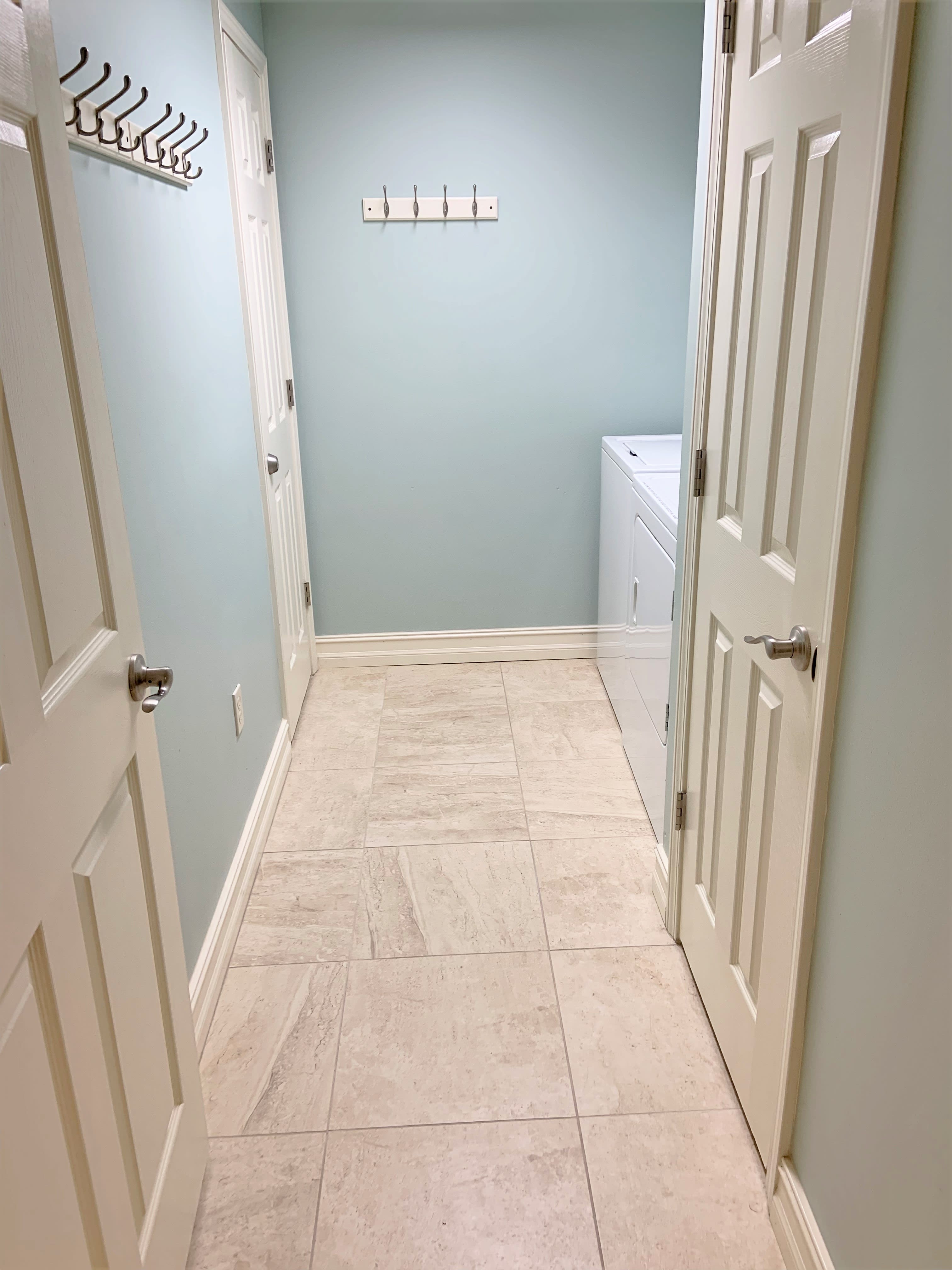 Plenty of thoughtfully placed wall hooks throughout.