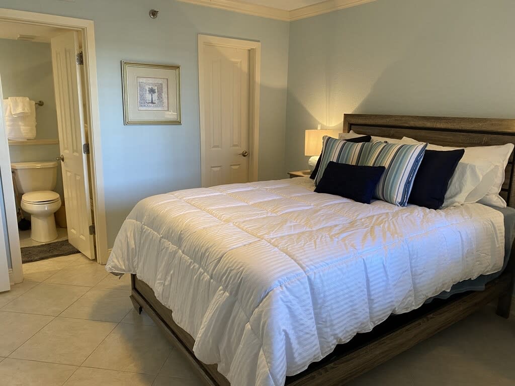 Queen bed with private access to bath 