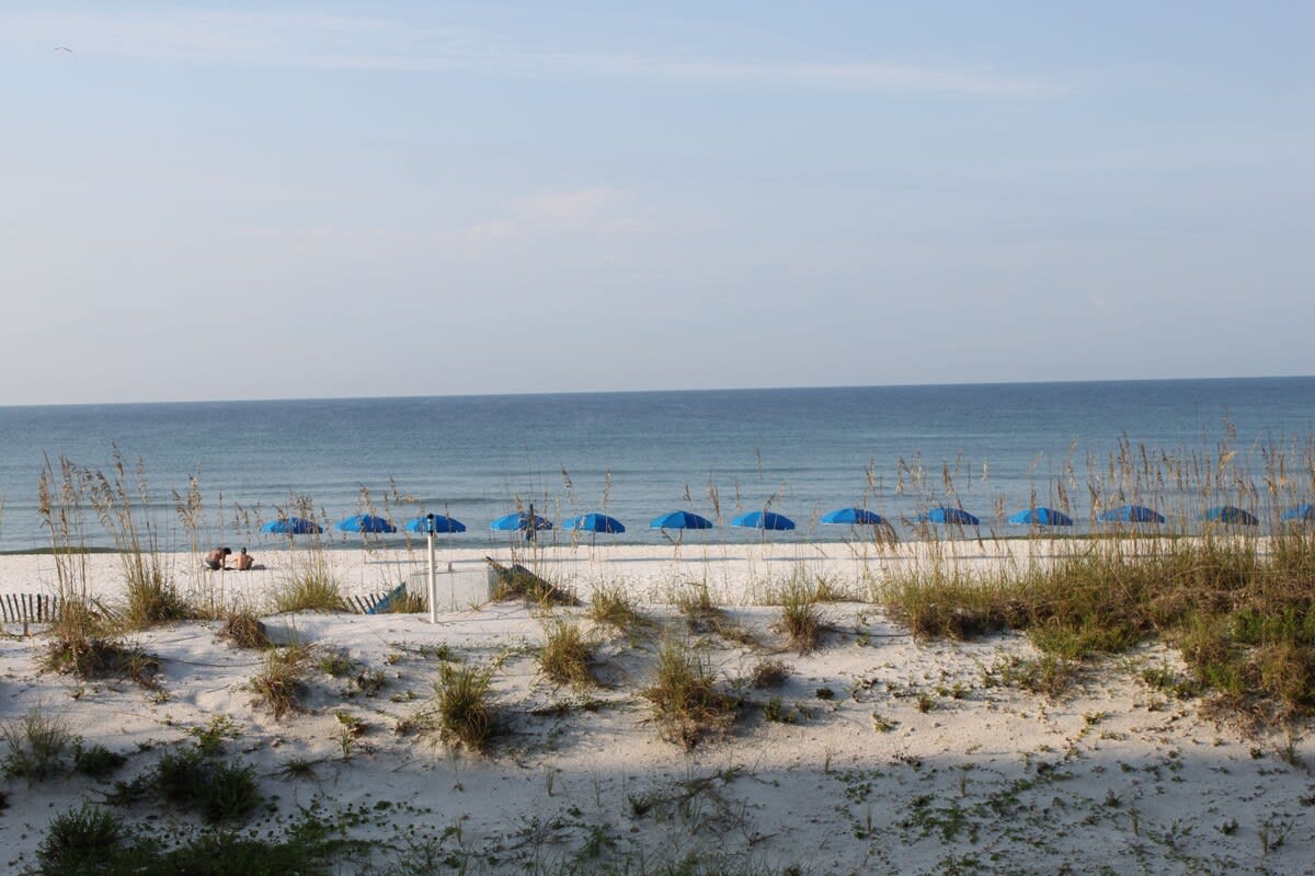 View of beach from balcony