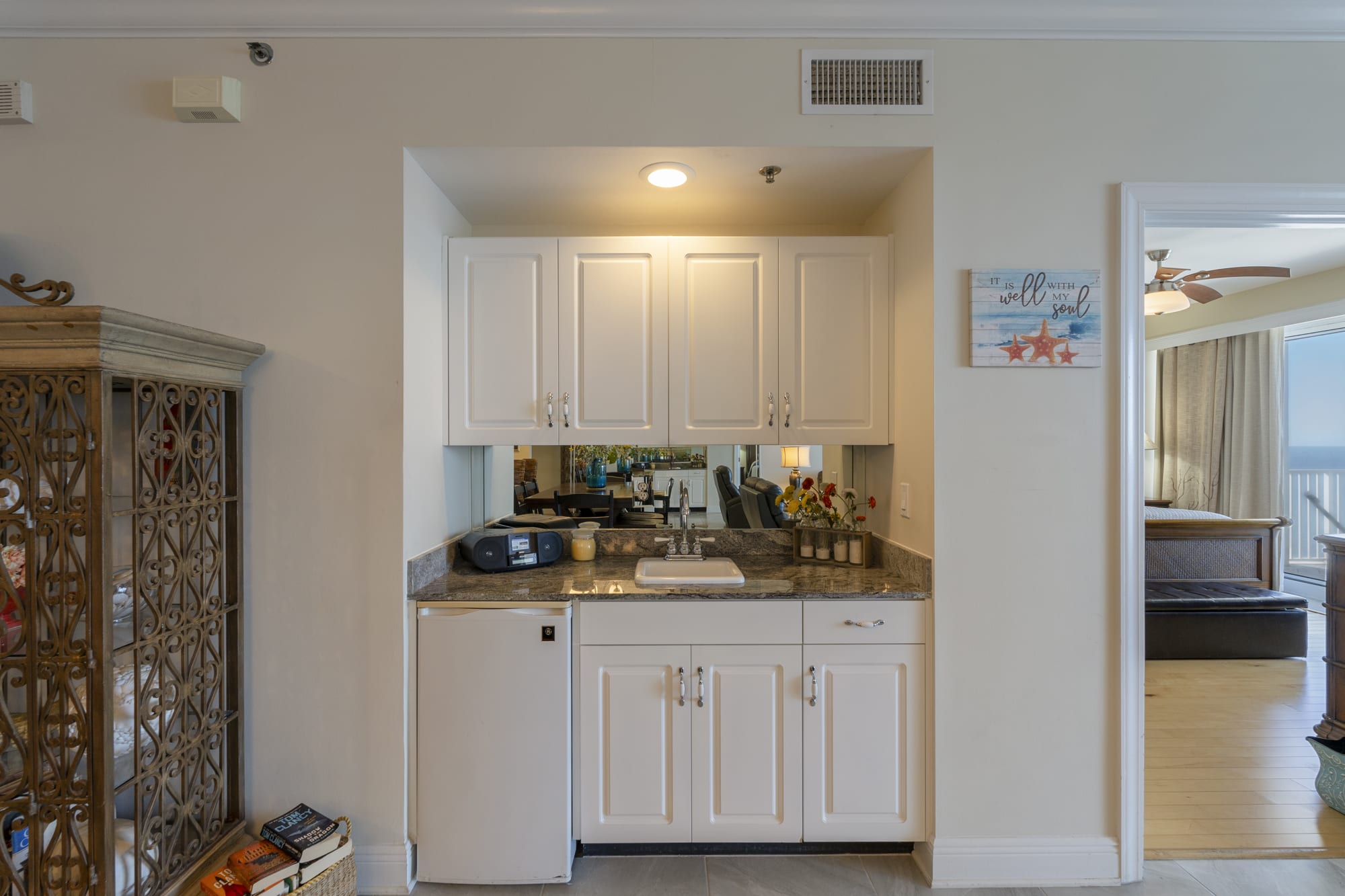 Wet bar with mini fridge