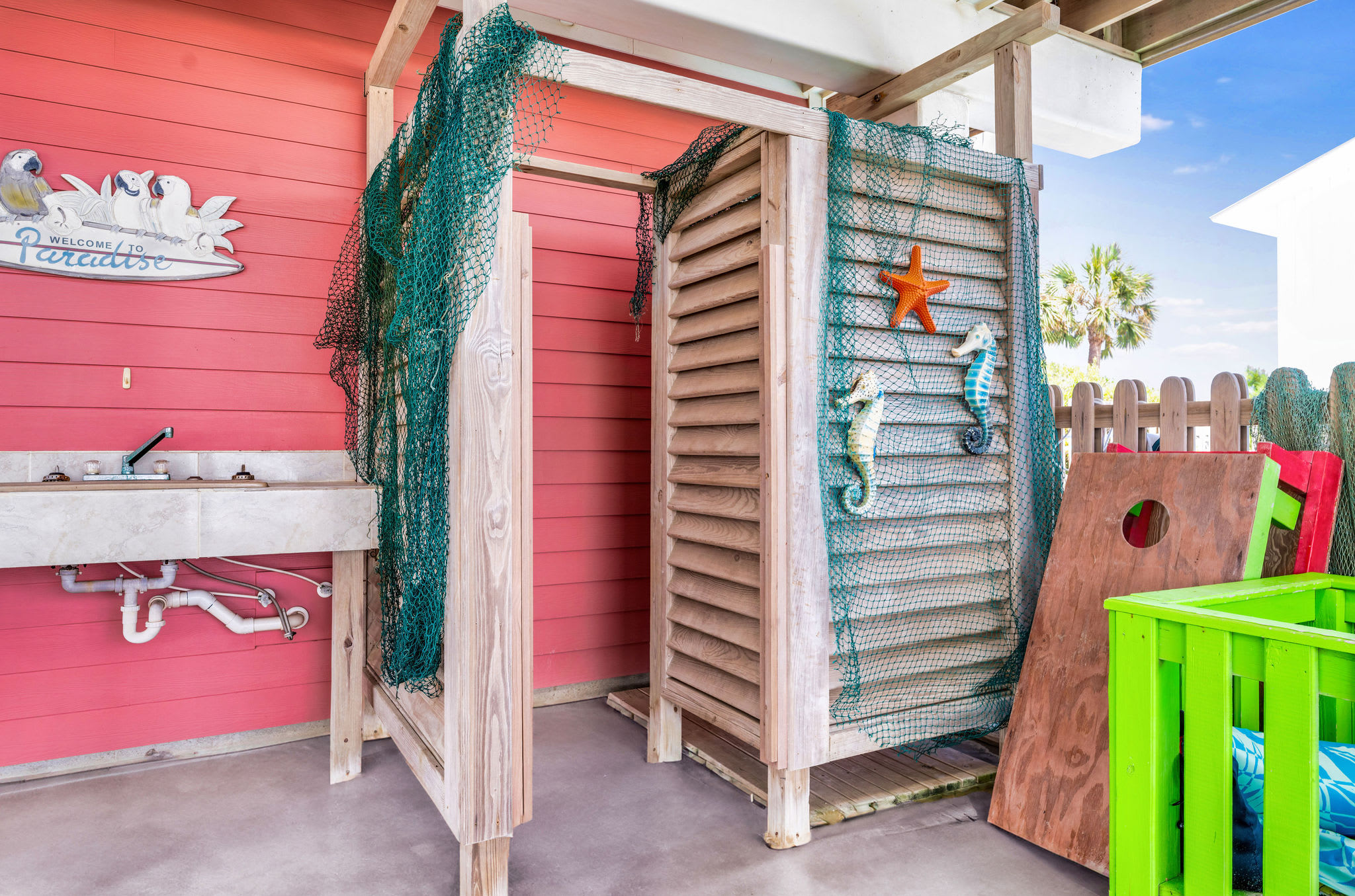 Outdoor fish cleaning sink and shower