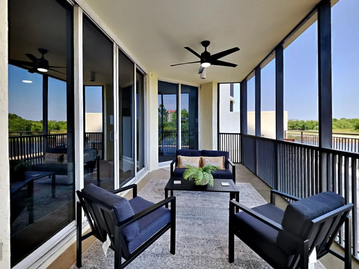 screened sitting area