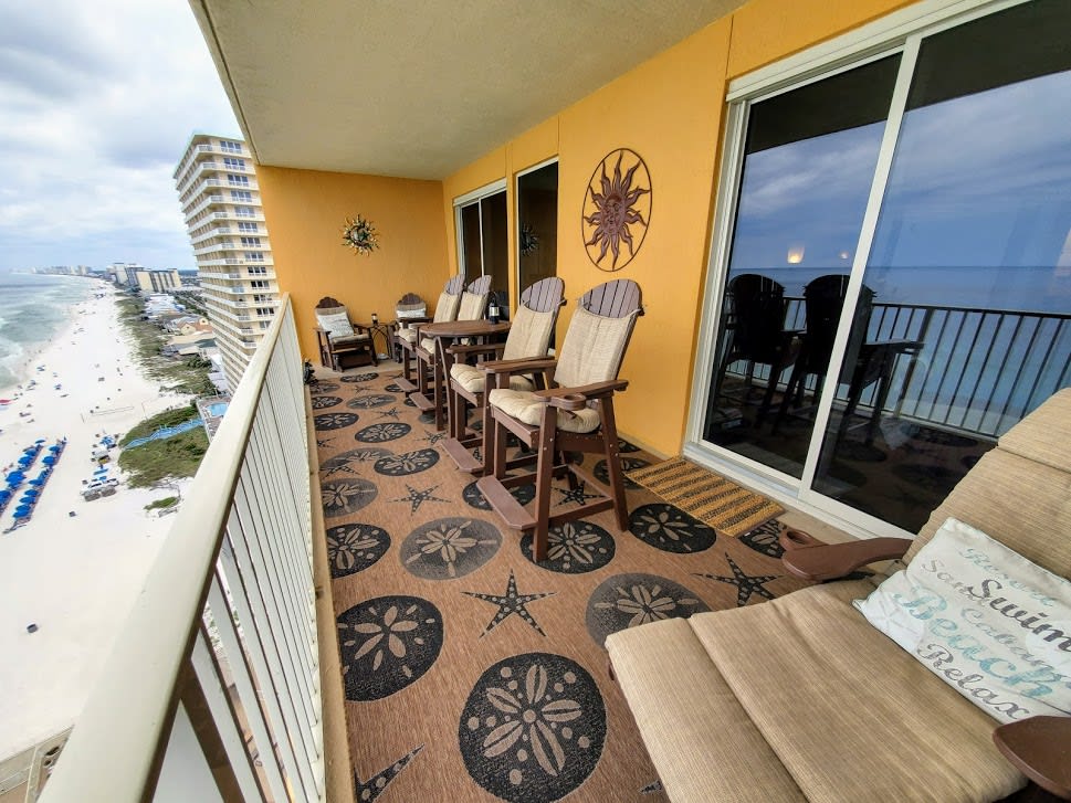 Large 30'x9' balcony has plenty of comfortable seating &amp; magnificent gulf views!