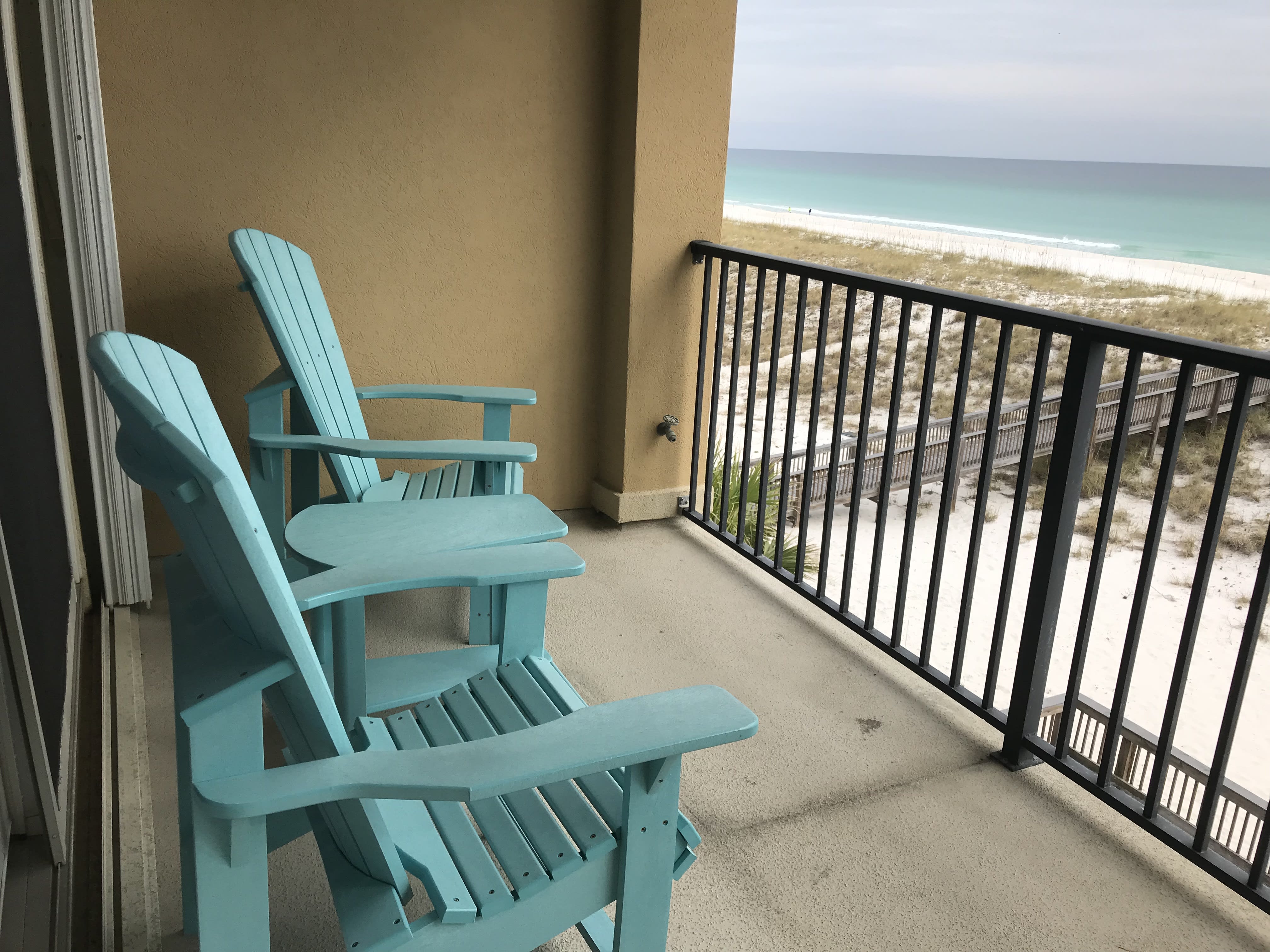 Sitting chairs outside the master bedroom to enjoy watching the dolphins. 