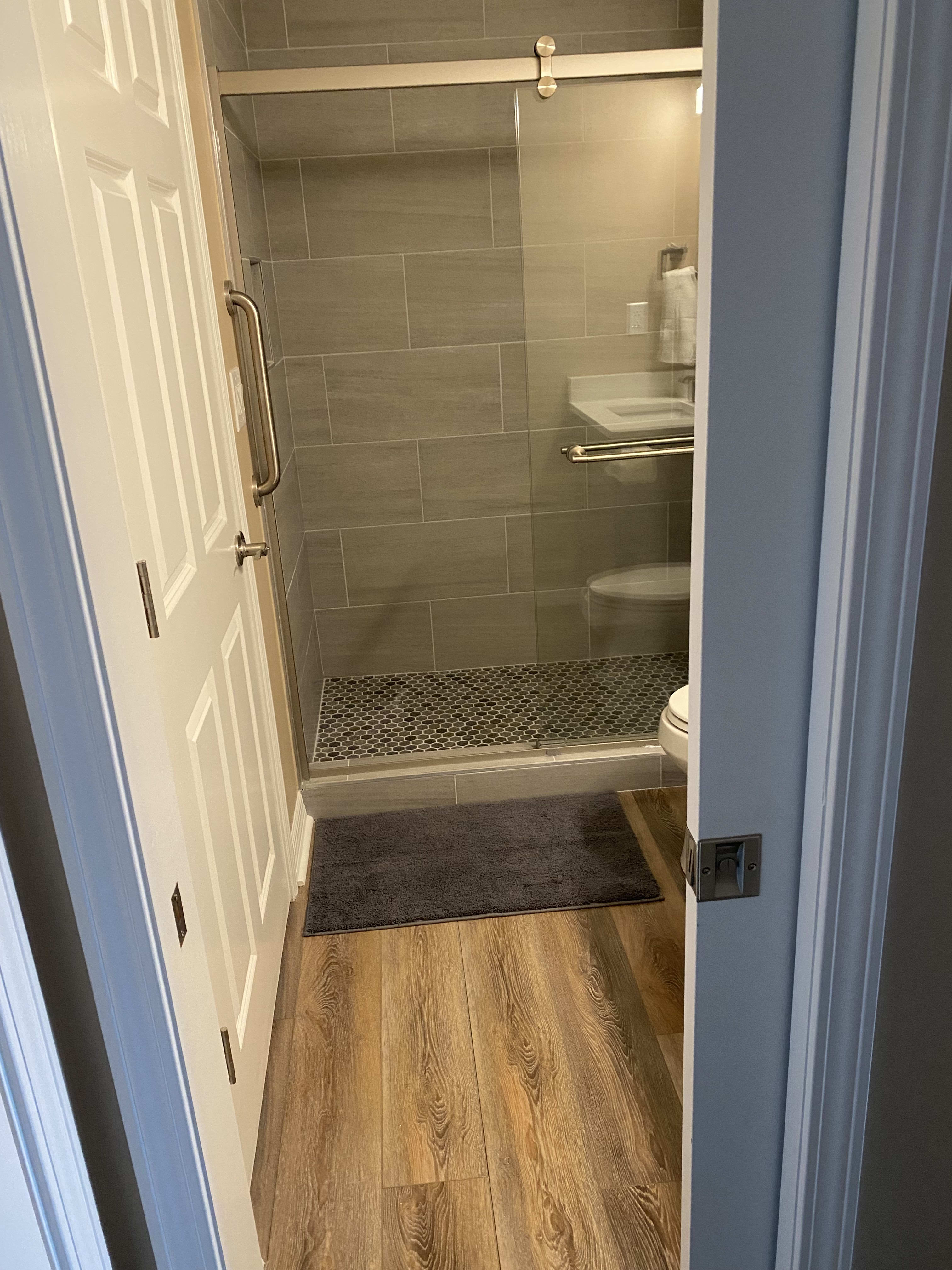 Mid Bedroom Access to Bathroom via pocket door ensuite - shower