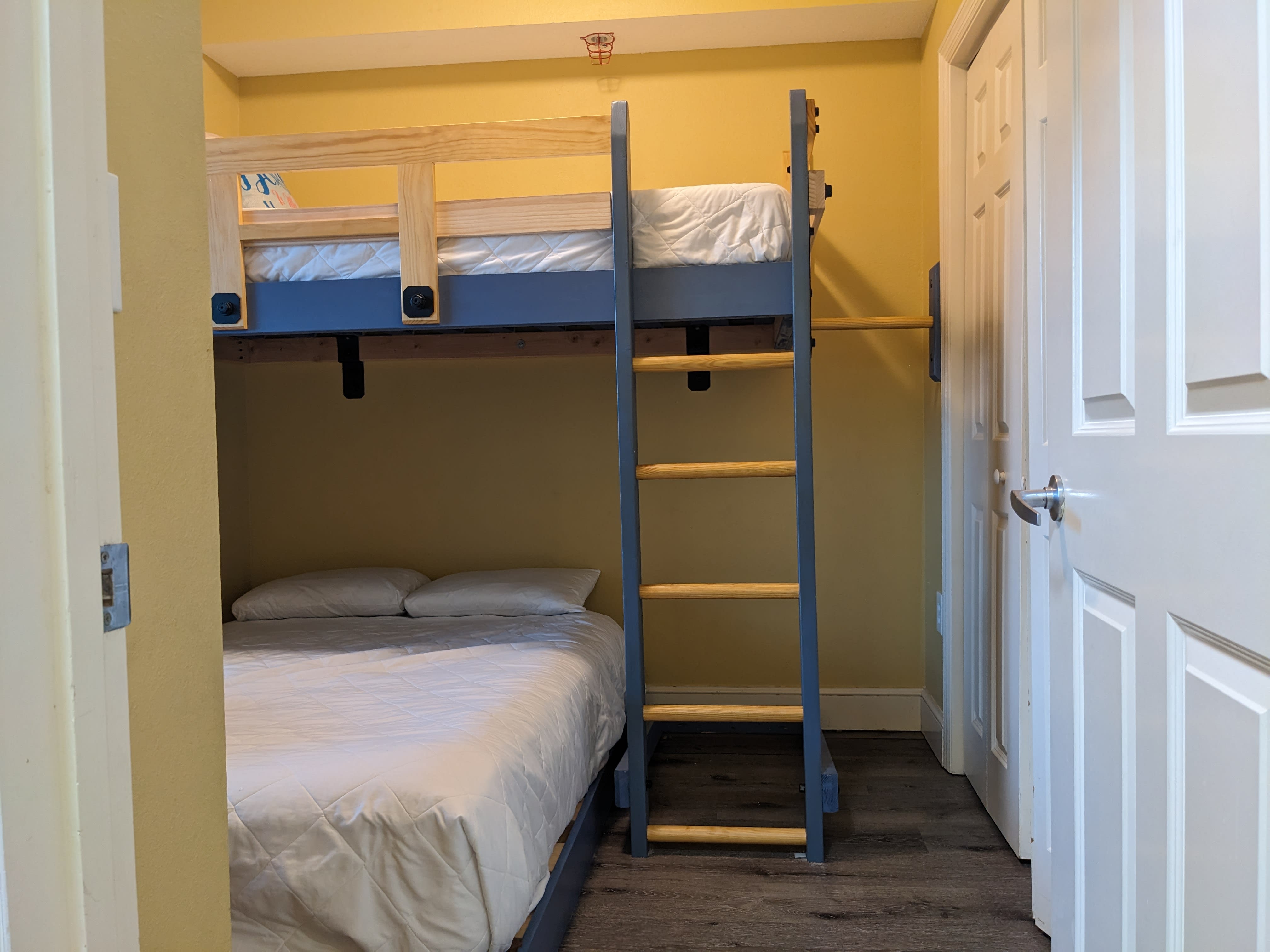 Twin over full in bunkroom - comfortable mattresses.