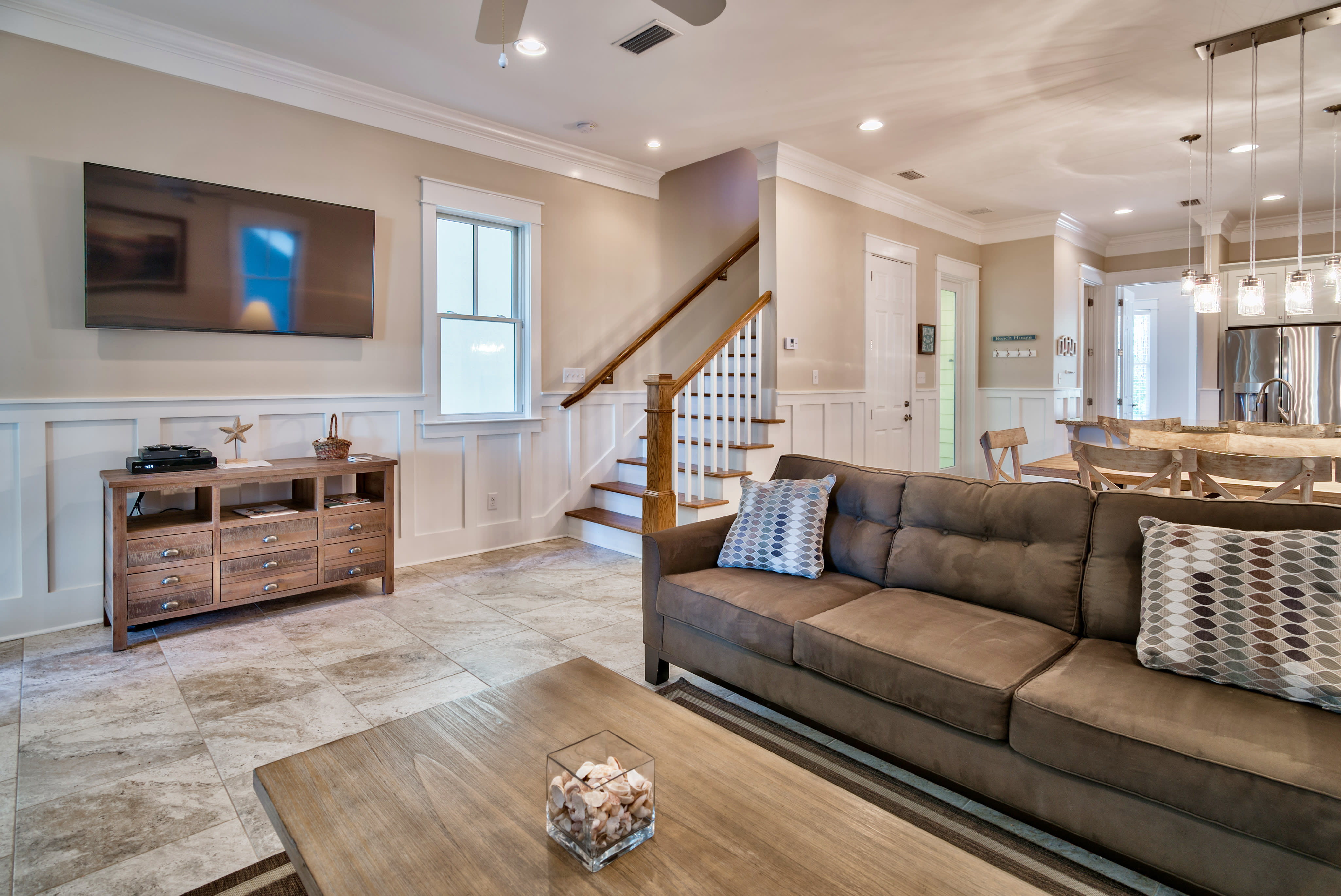 Family Room looking into the Dining Room &amp; Kitchen