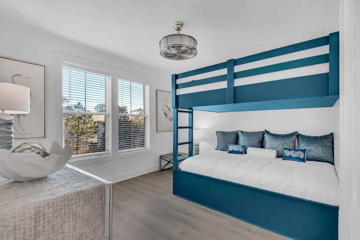 Whimsy-20 Bedroom 3. Pic 1. Queen over queen bunkroom (sleeps 4) with attached bath.