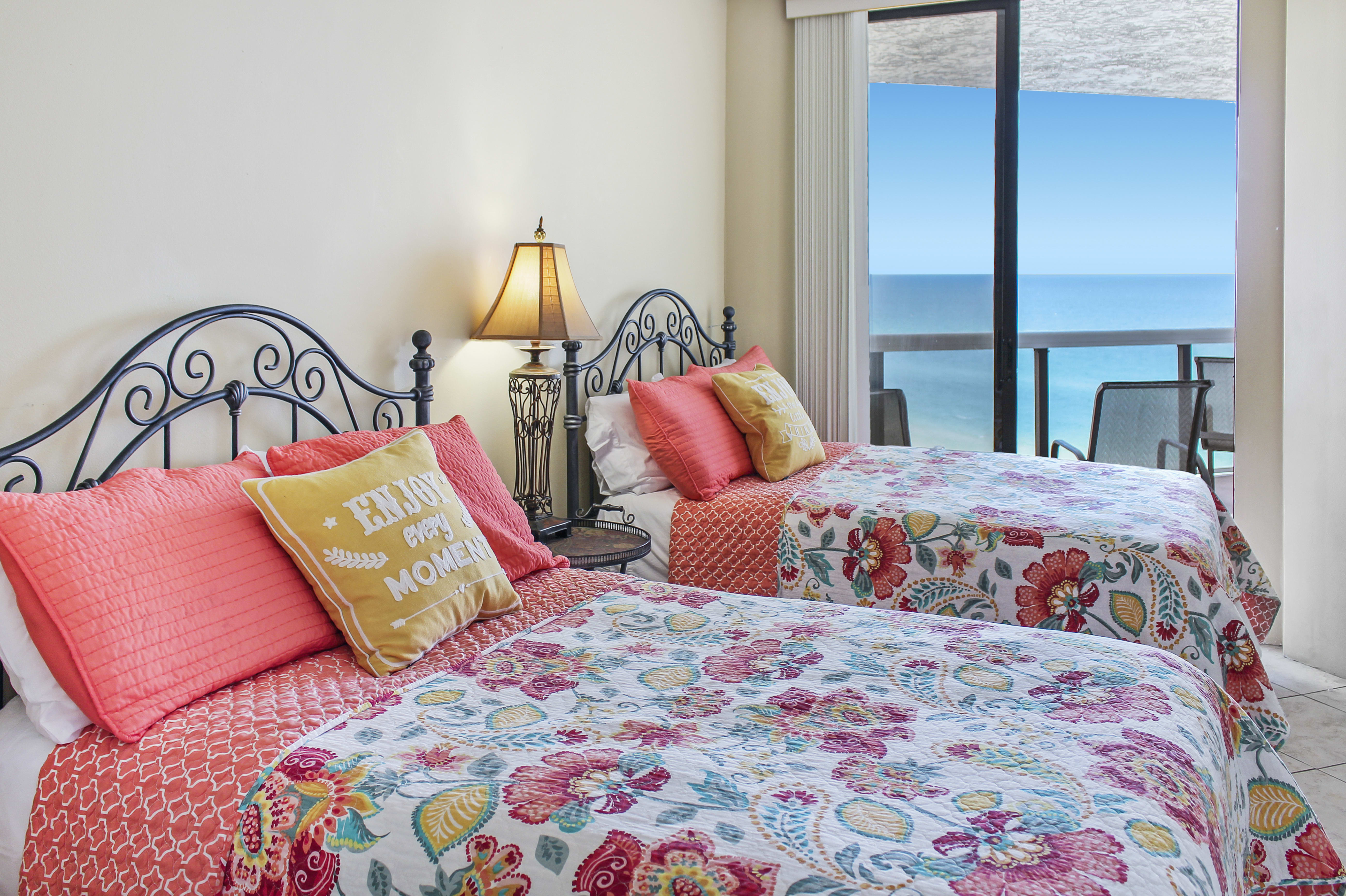 The second bedroom has two doubles, and another great view.