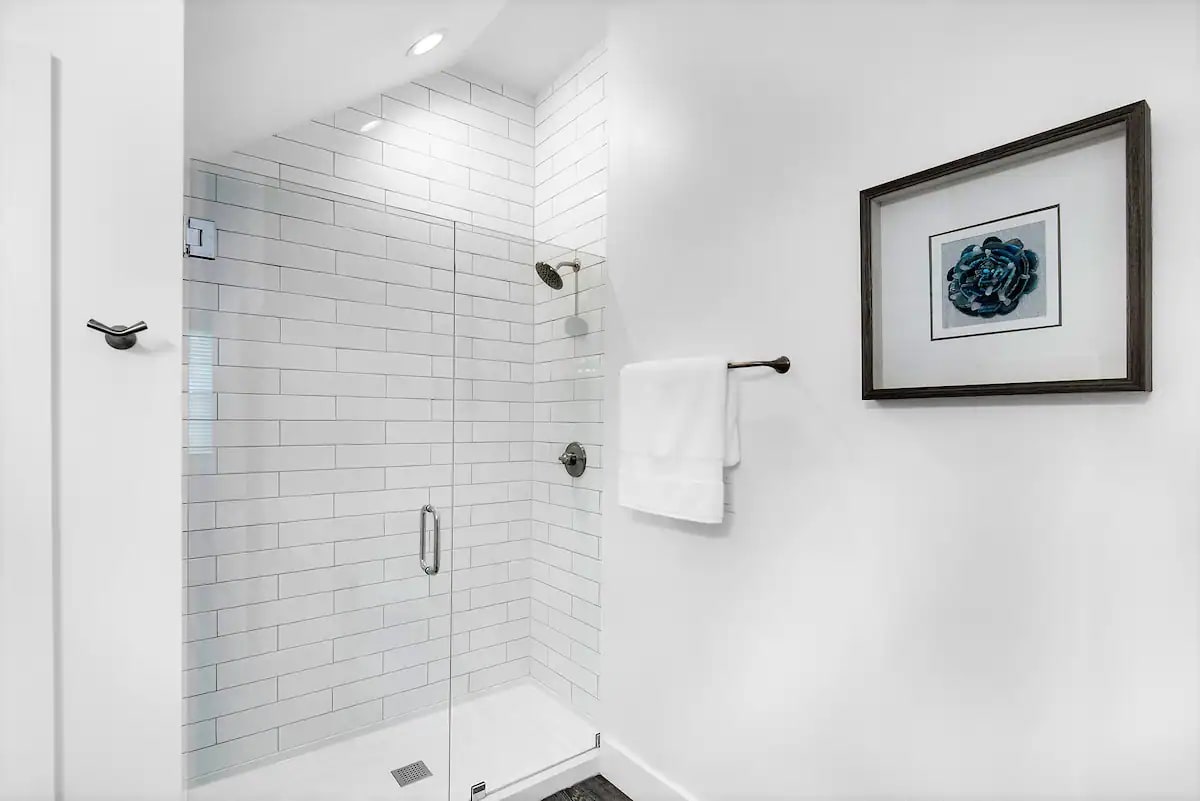 Bliss-19 1st Floor. Bedroom 1. Private Bath Picture 2. Private bath with frameless glass walk-in shower.