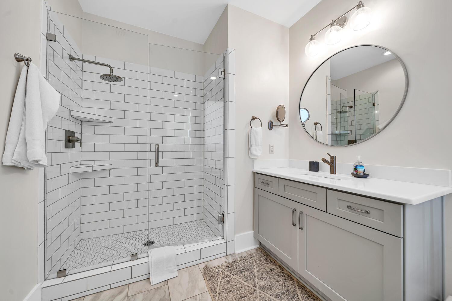 Renovated private bath with separate shower and soaking tub