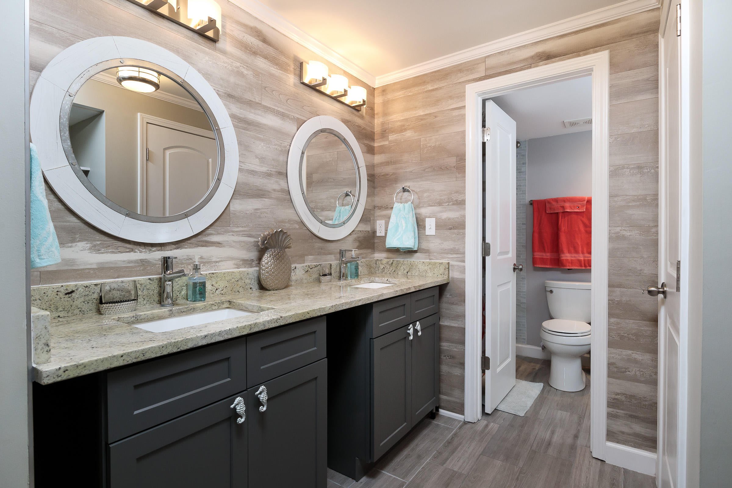 The main bedroom has double sinks to ease in getting ready in the morning. 