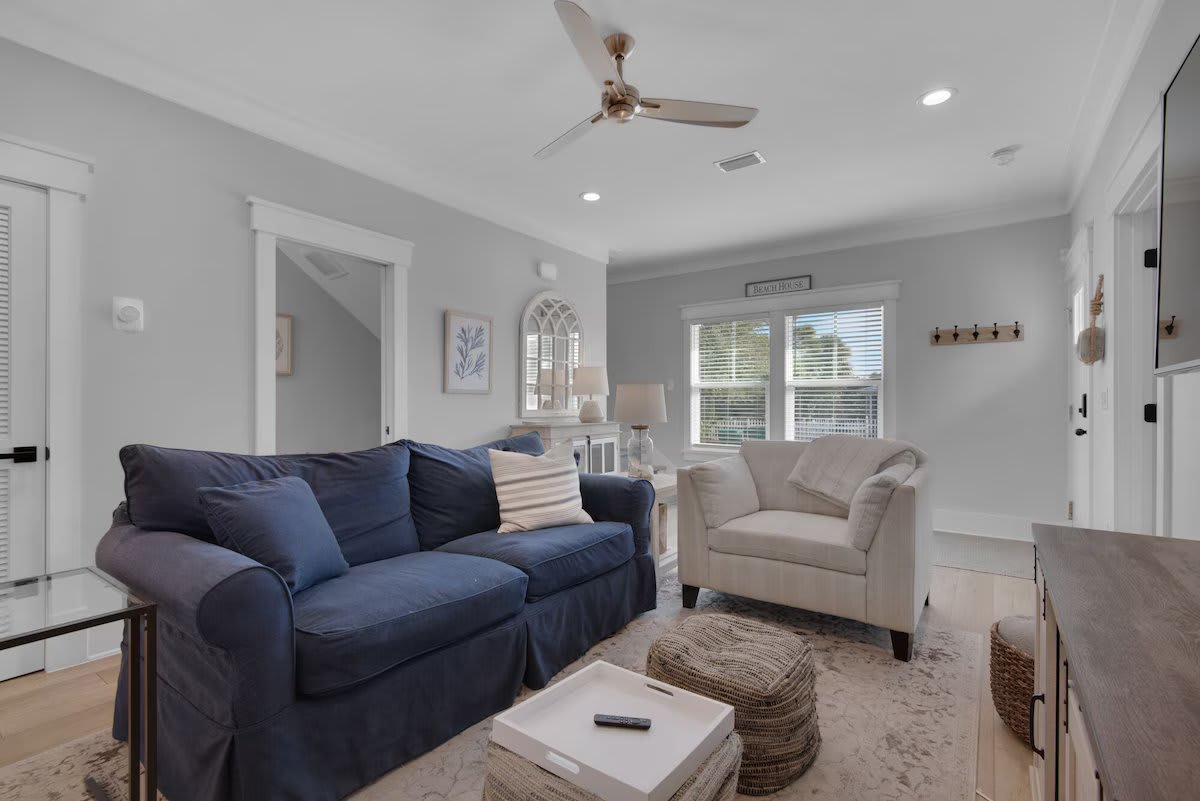 Sleeper sofa with memory foam mattress.