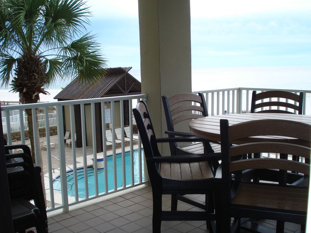another view of the large balcony that is directly looking at the beautiful Orange Beach