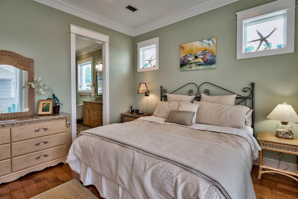 View from entertainment to master bath.