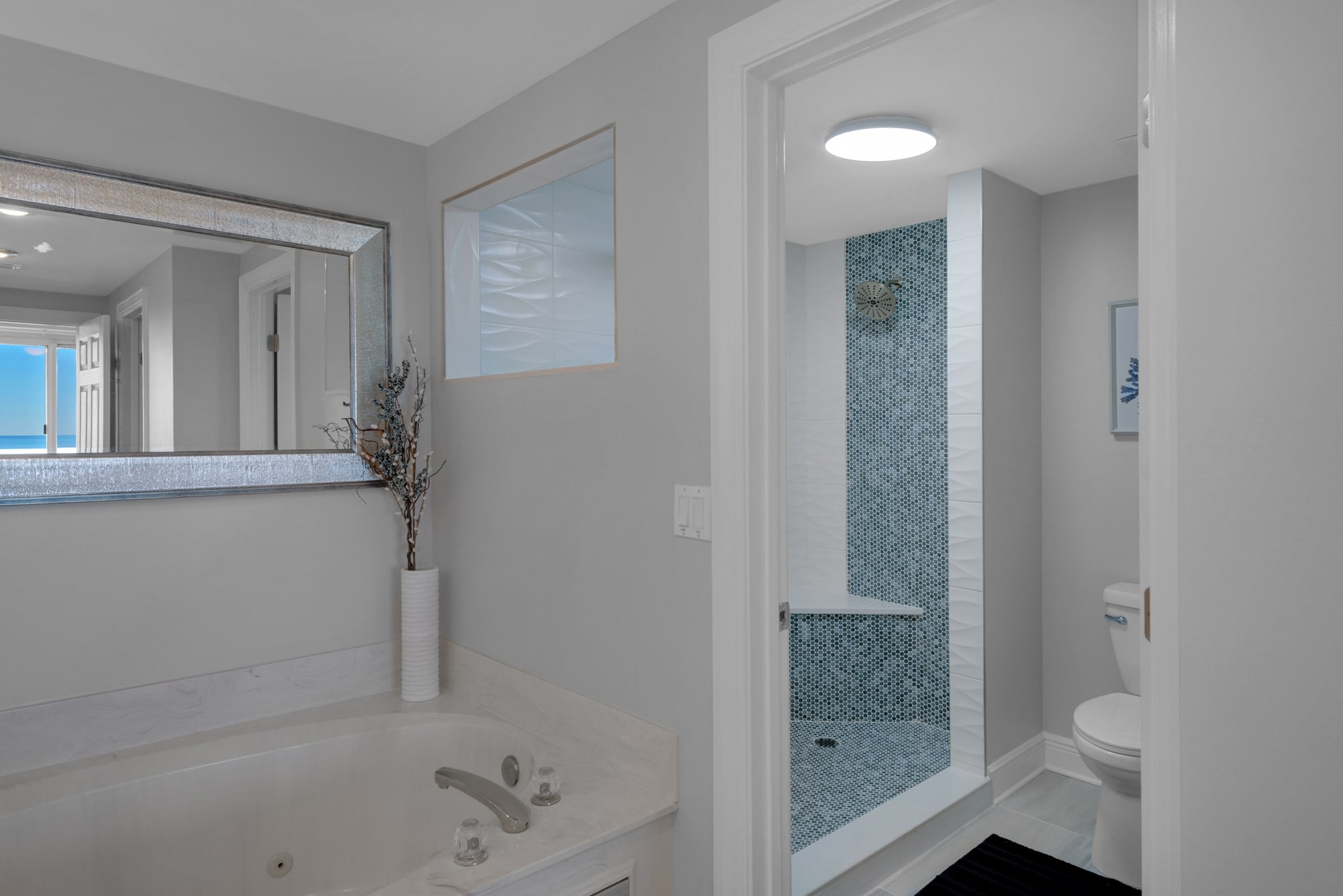 Large jacuzzi tub and walk in shower