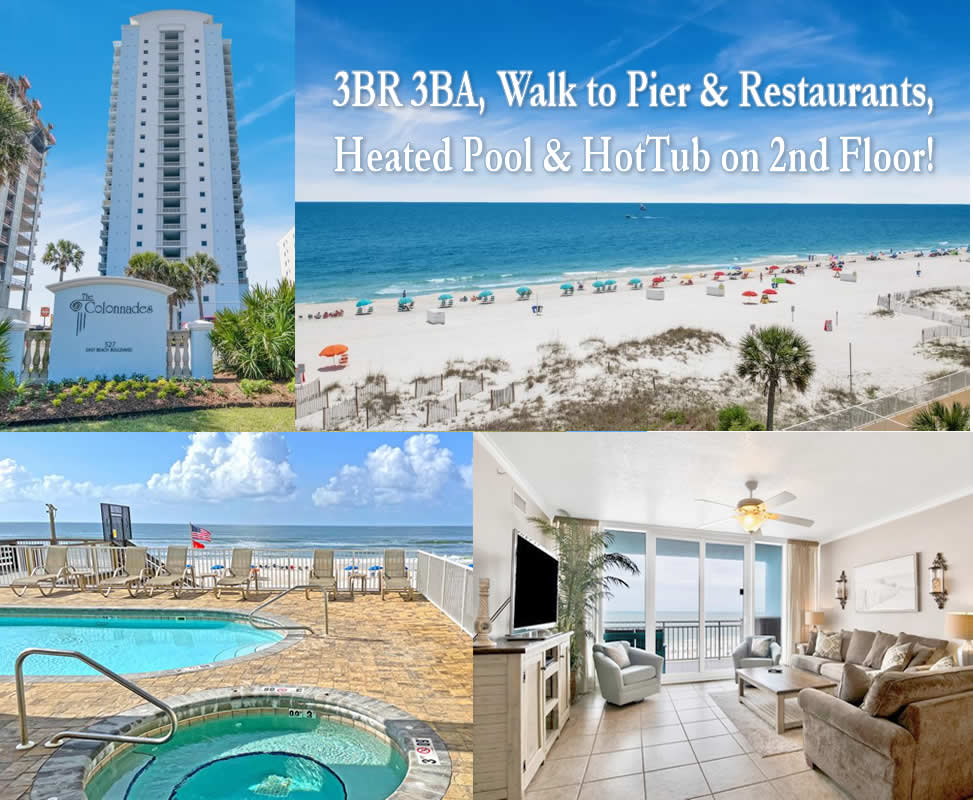 The Colonnades, Gulf Shores AL 3BR 3BA Beachfront Condo Rental