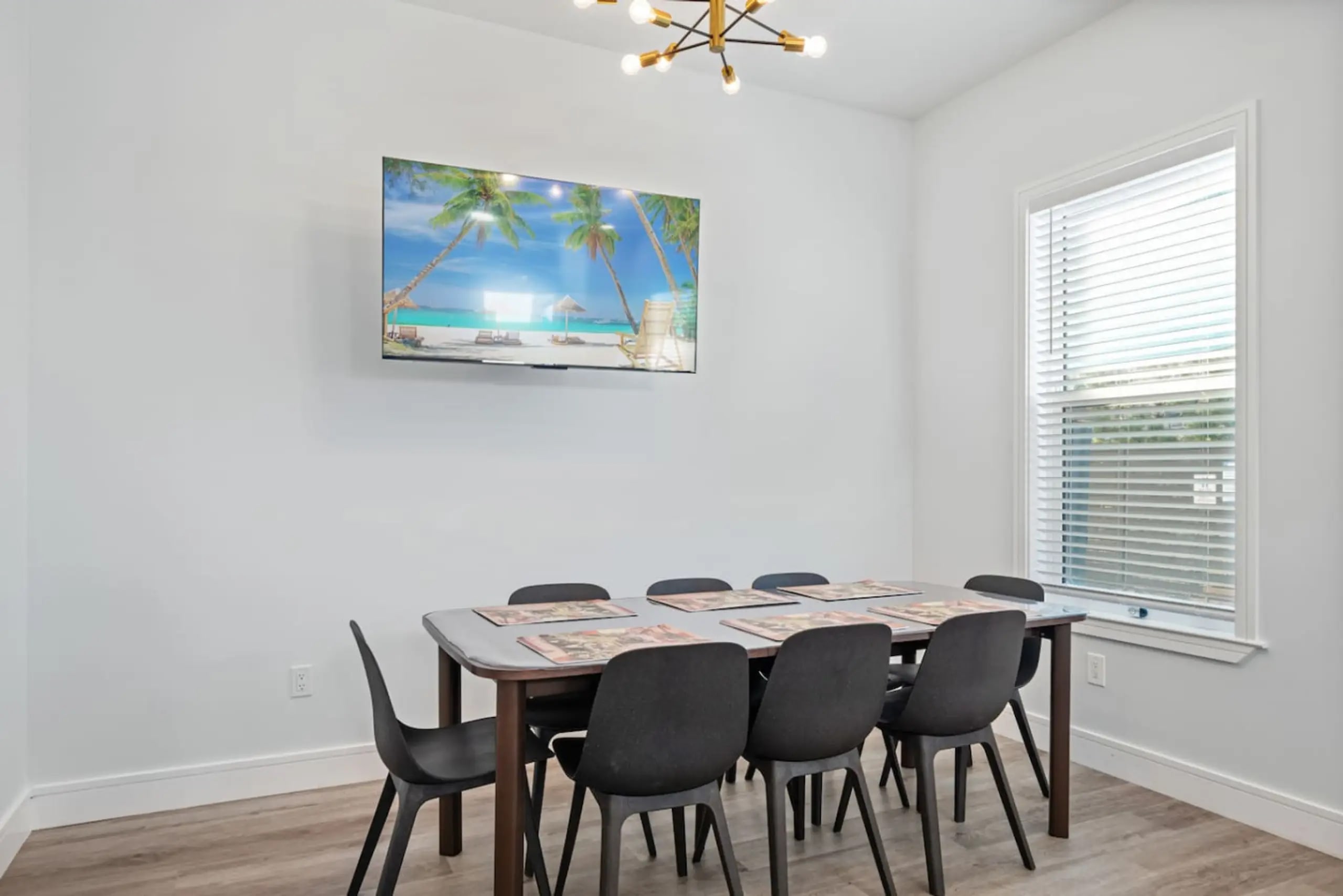 A dining table that can seat up to 8