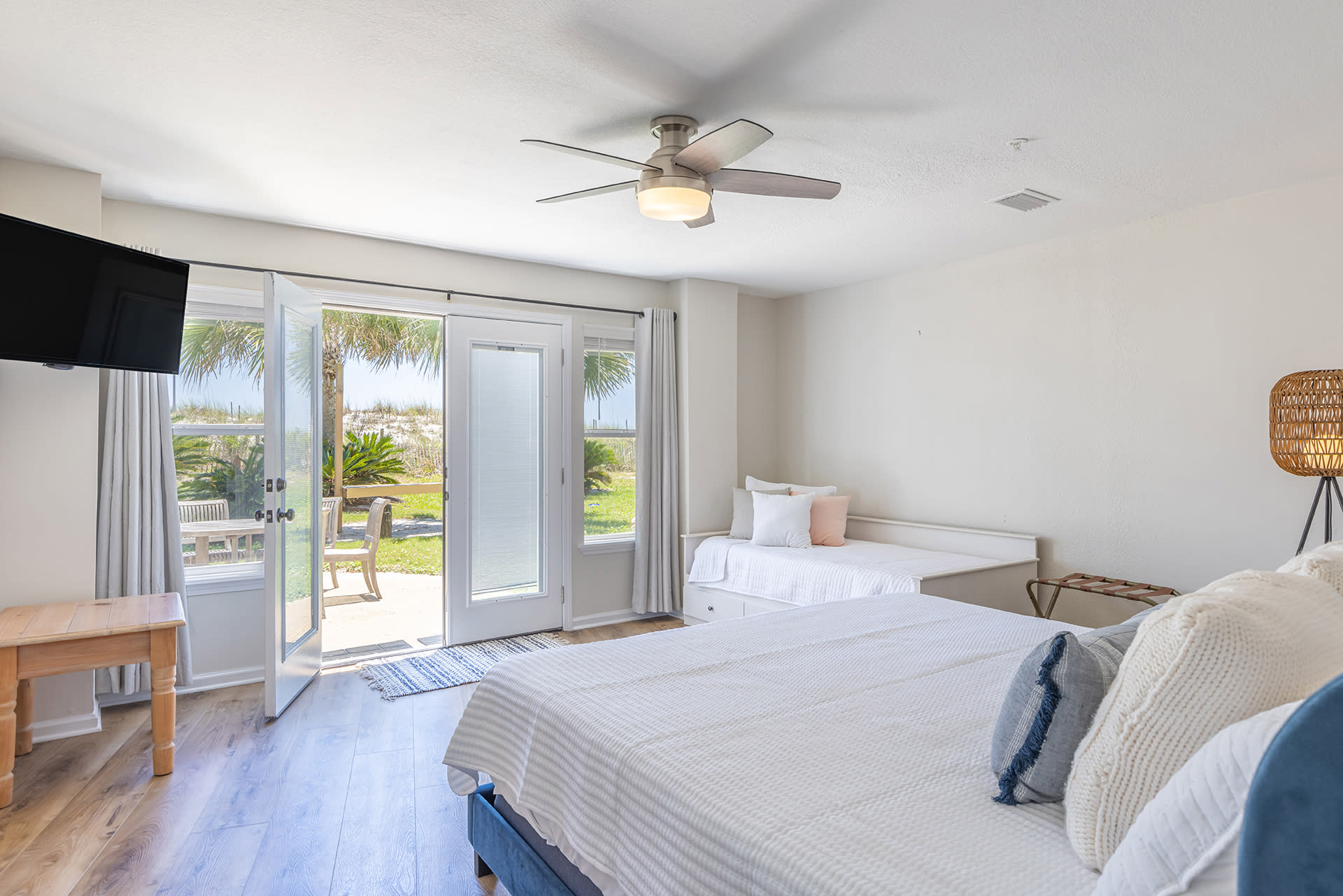 First floor guest room (#2), beach access, king bed, twin bed, bathroom