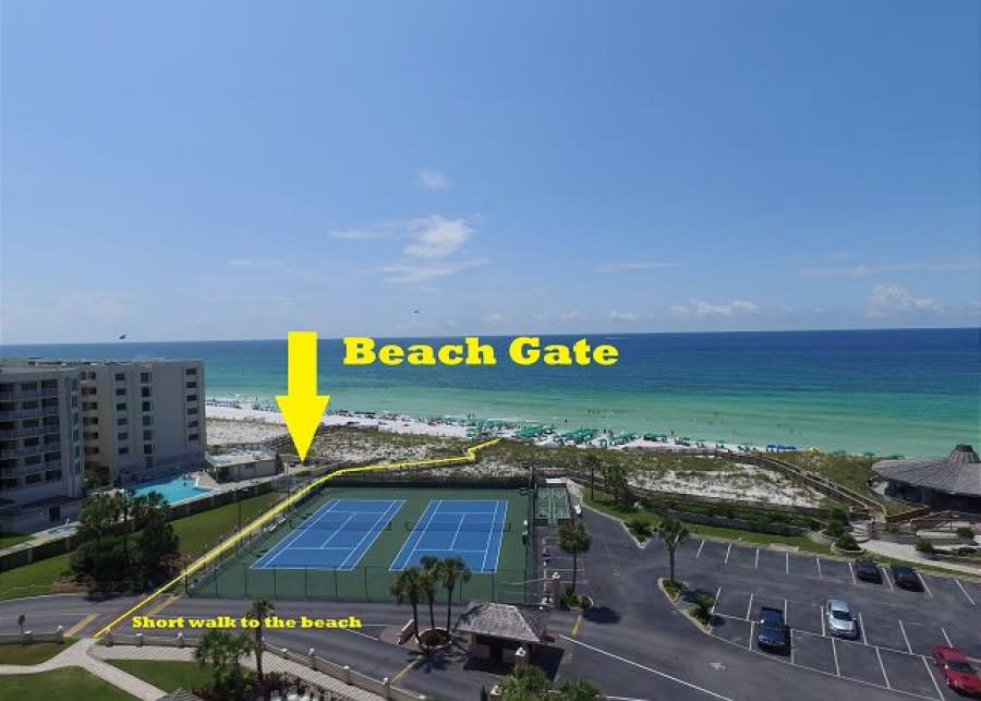 The gated beach gate is a short walk