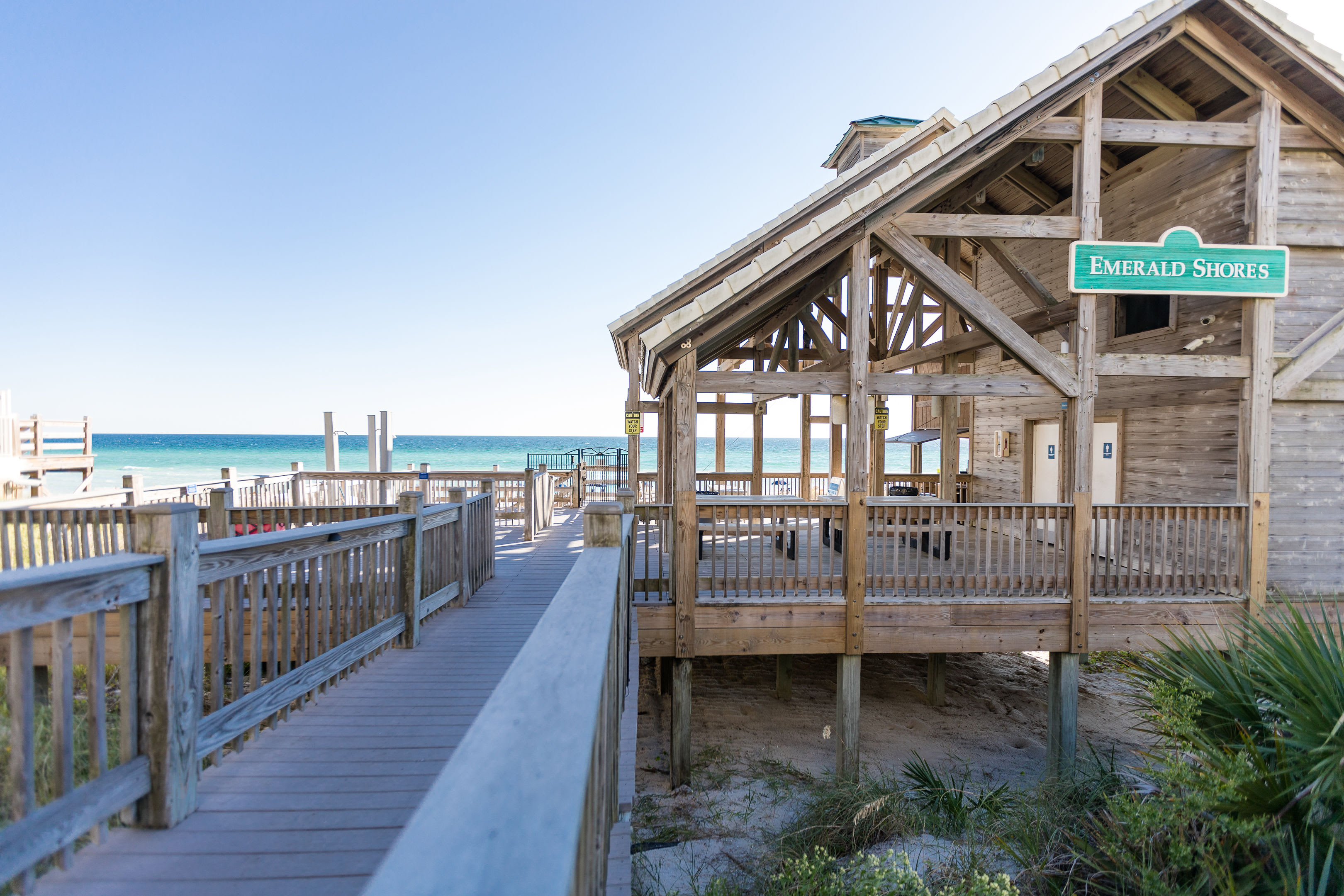 One of a kind beach pavilion offers bathrooms, snack bar, rinse showers, tables