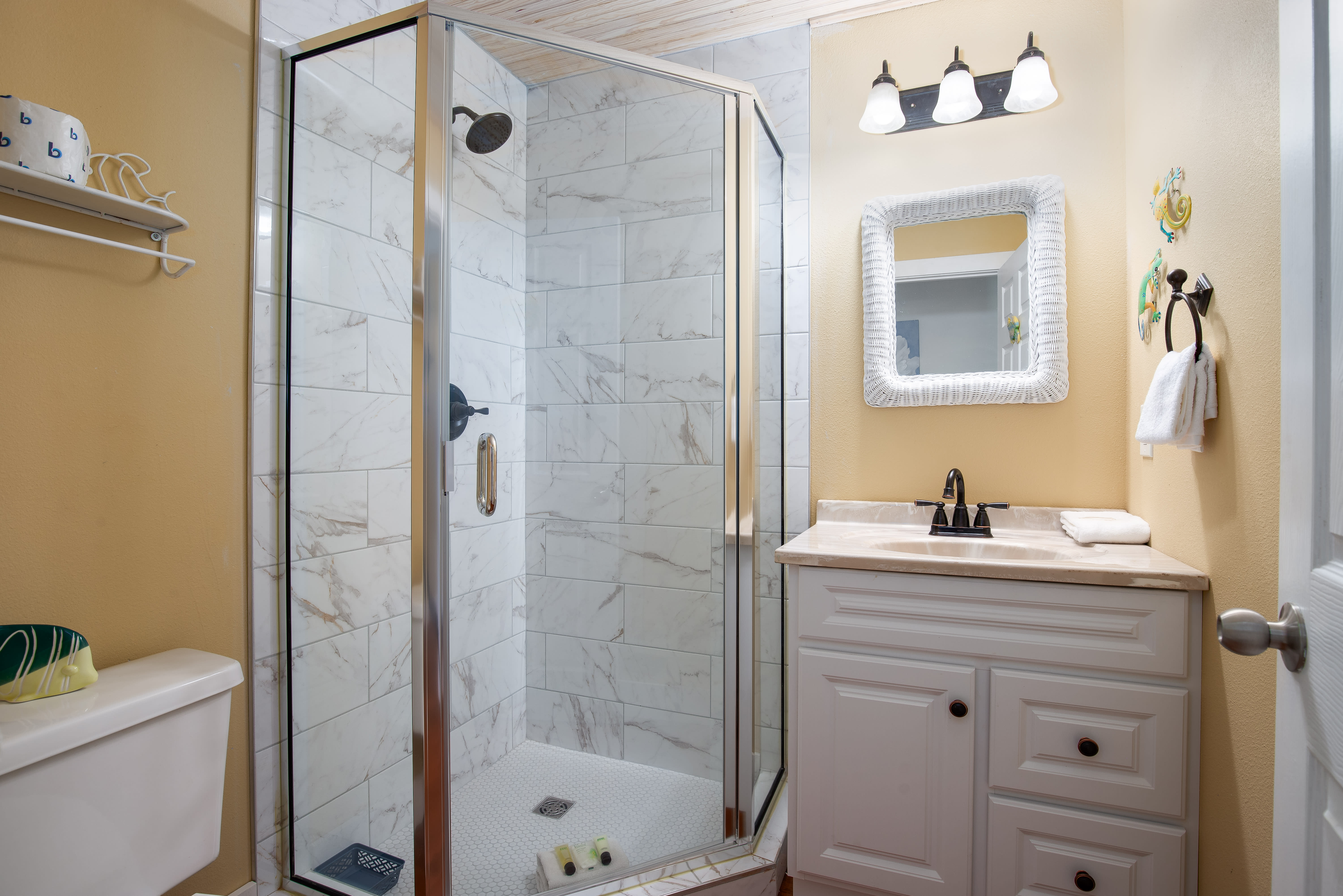 Convenient upstairs hall bath with shower.