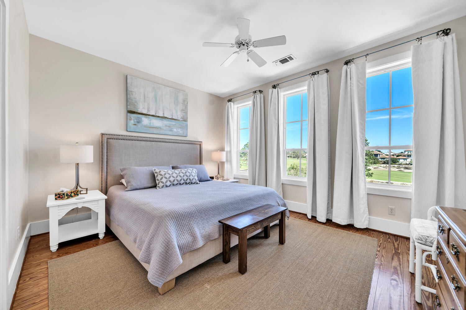 Upstairs primary king bedroom with walk in closet, private bath