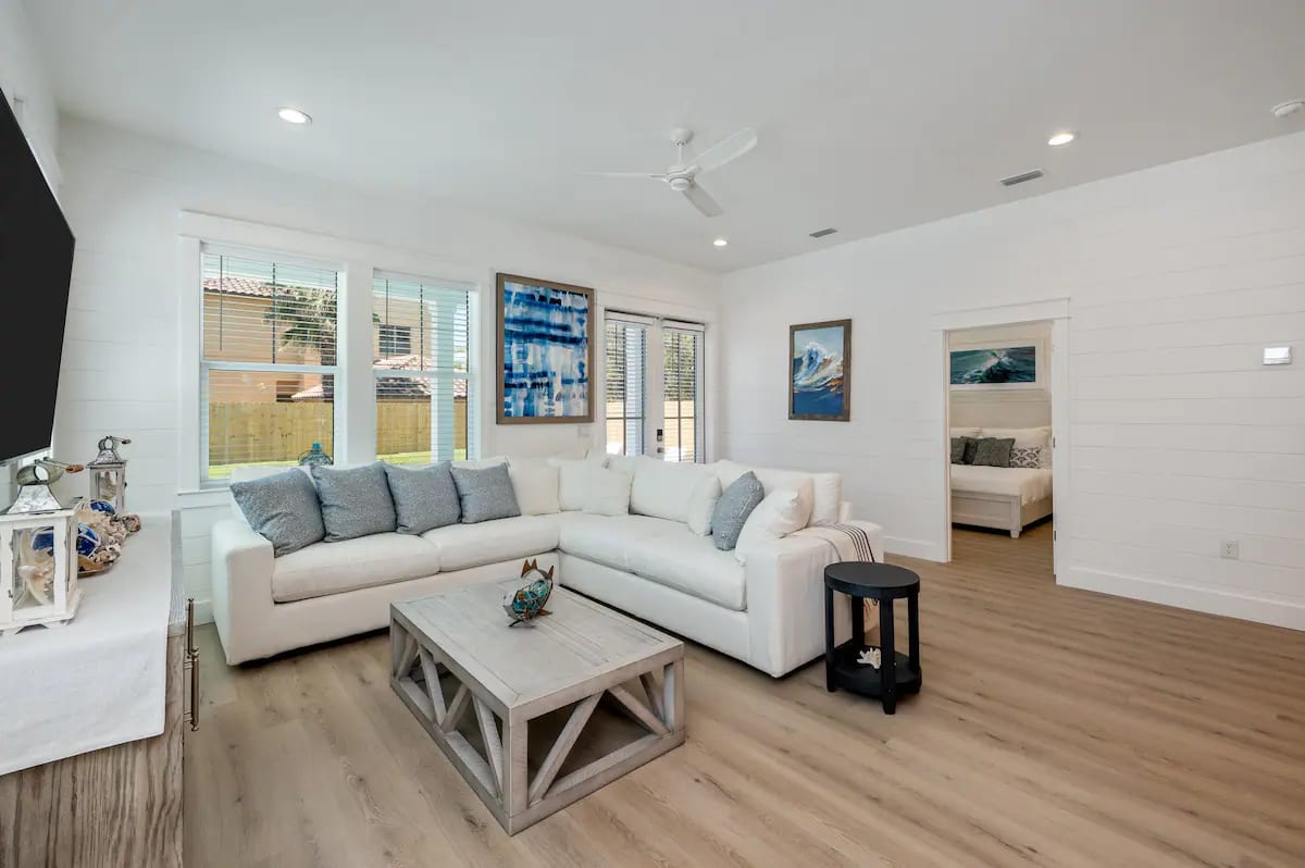 Mariner-10 first of three different living rooms offers a blend of style and comfort in its seating arrangements.